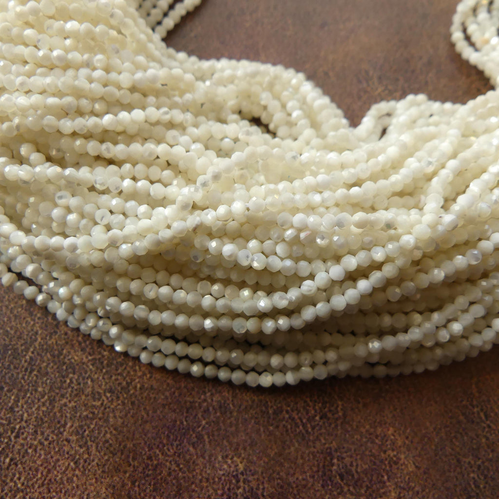 2mm Natural Mother of Pearl Faceted Beads MOP Genuine Shell Beads 15" Gemstone Jewelry Making Gift for crafter