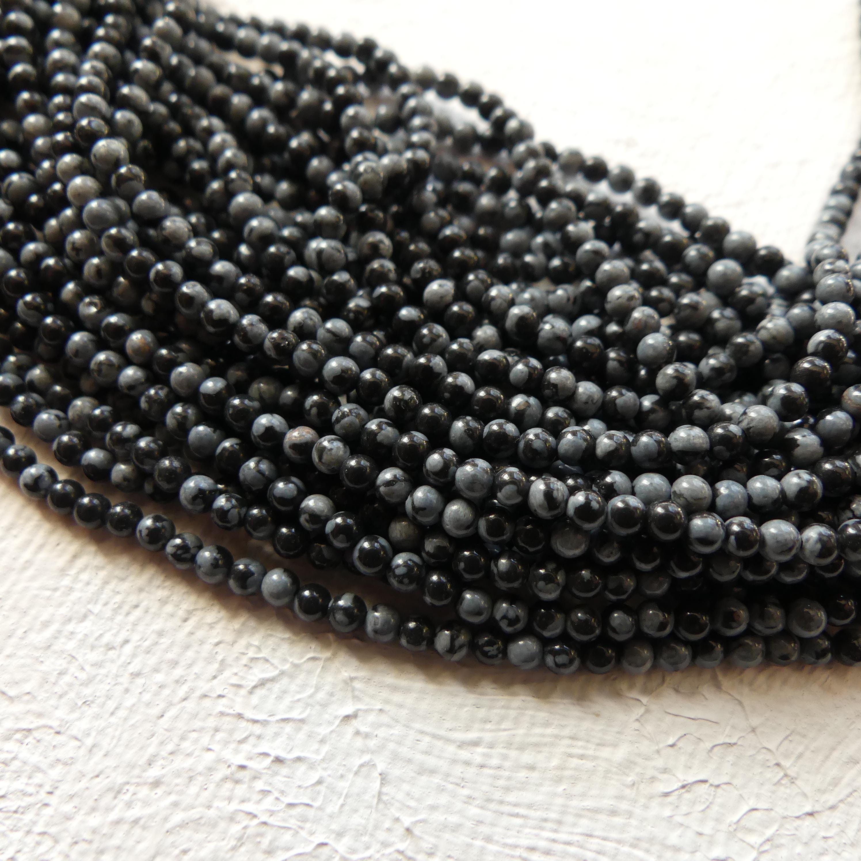 2mm Snowflake Obsidian Smooth Beads Black White Obsidian Genuine Beads 15" Gemstone Beads Beading Crafter Gift DIY Jewelry Making
