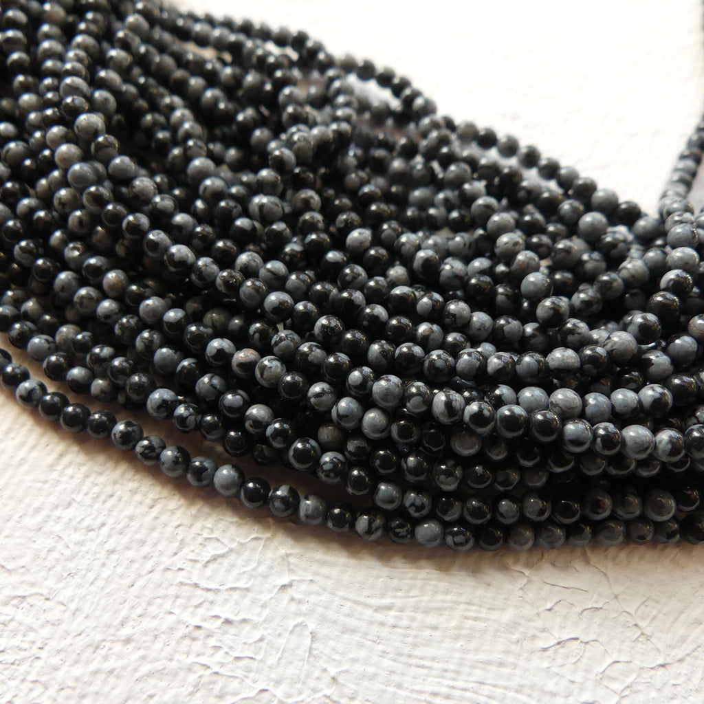 2mm Snowflake Obsidian Smooth Beads Black White Obsidian Genuine Beads 15" Gemstone Beads Beading Crafter Gift DIY Jewelry Making