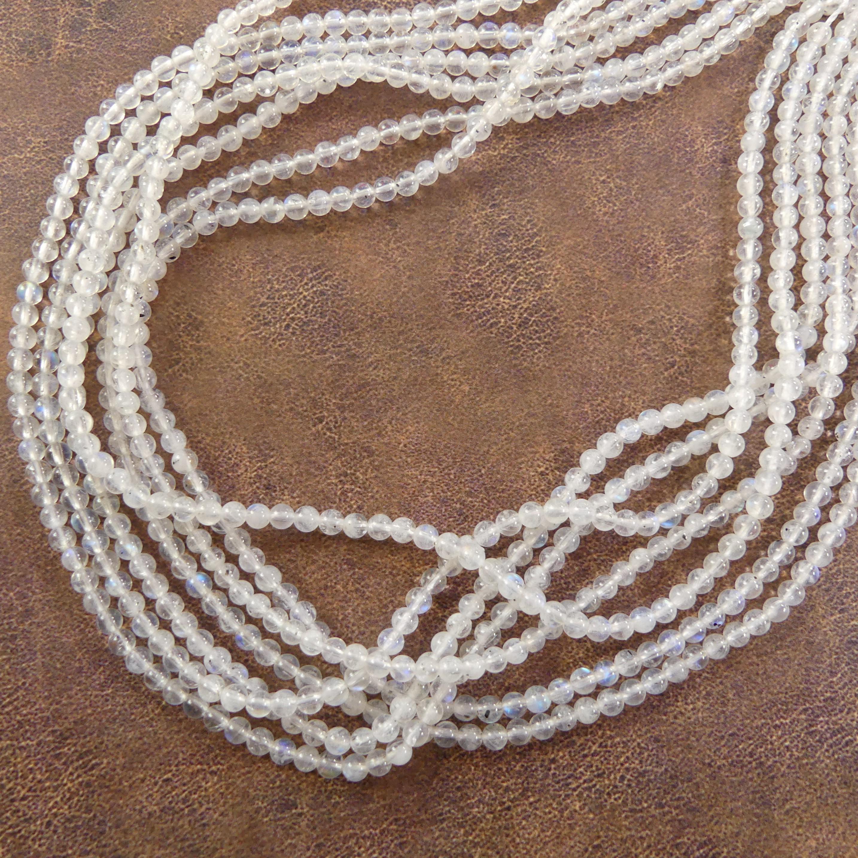 3.5mm Rainbow Moonstone Beads With Black Tourmaline Specs 15" Smooth Gemstone Beads Beading Crafter Gift June Birthstone DIY Jewelry