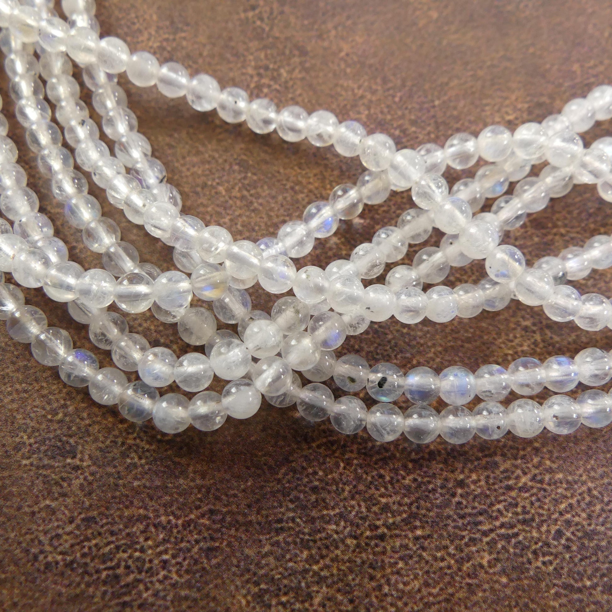 3.5mm Rainbow Moonstone Beads With Black Tourmaline Specs 15" Smooth Gemstone Beads Beading Crafter Gift June Birthstone DIY Jewelry