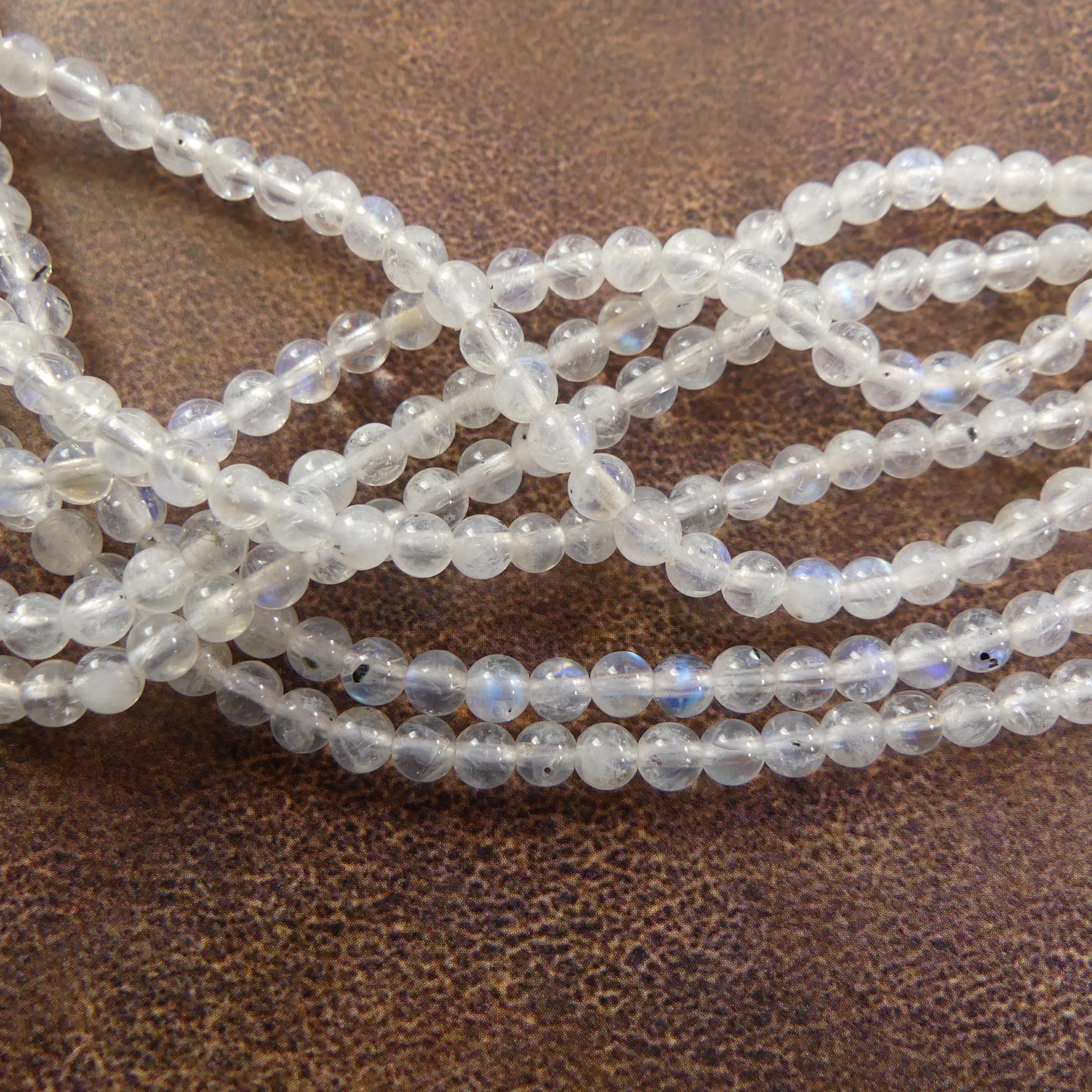 3.5mm Rainbow Moonstone Beads With Black Tourmaline Specs 15" Smooth Gemstone Beads Beading Crafter Gift June Birthstone DIY Jewelry