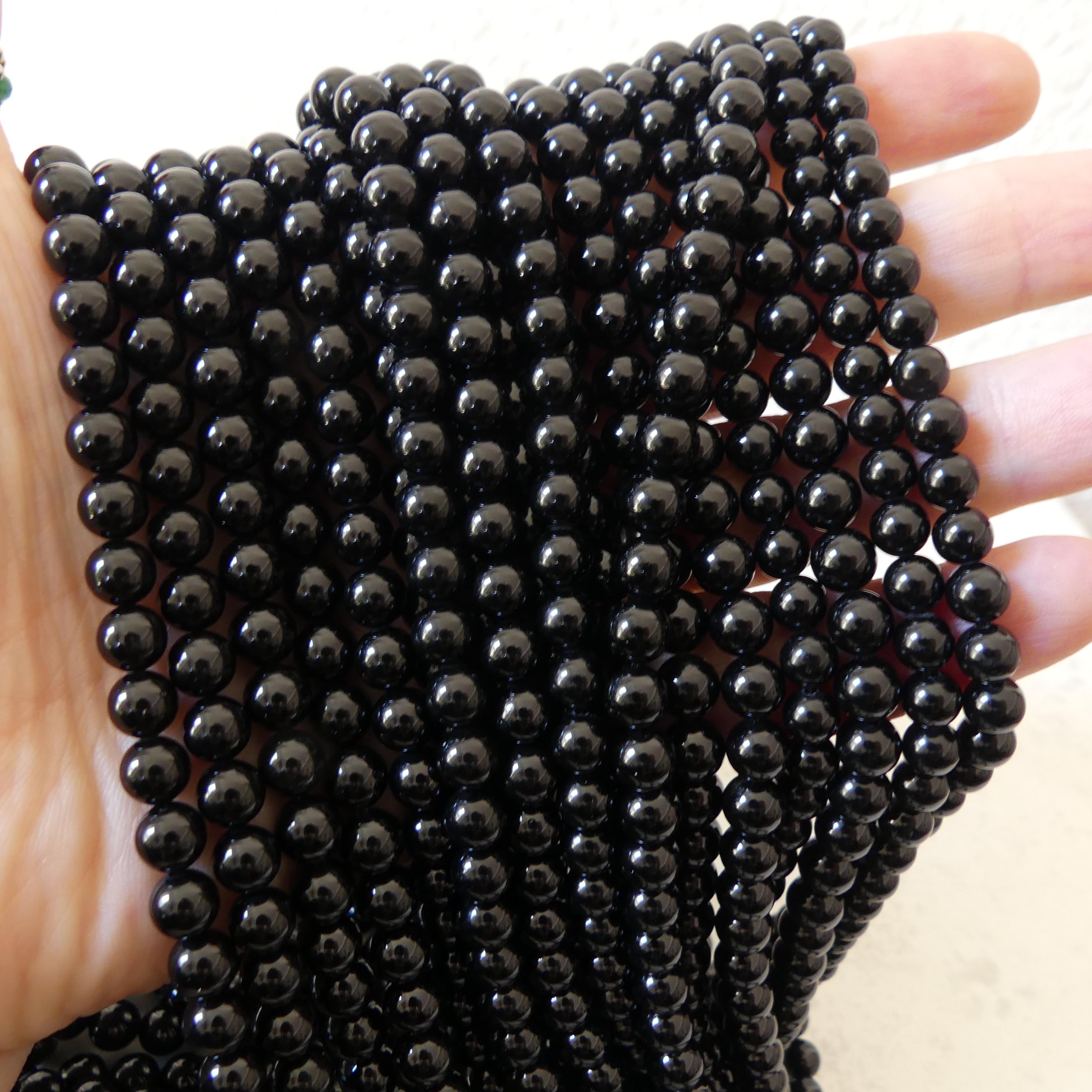 6mm Black Tourmaline Smooth Round Beads Genuine Beads 15" Gemstone Beads for Jewelry Making Beading Craft Gift