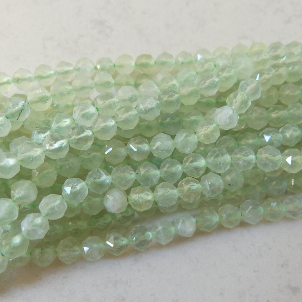 6mm AAA Prehnite Faceted Beads 7.5" Half Strand Pale Green Genuine Gemstone Beads for Jewelry Making Beading Craft Gift Beads