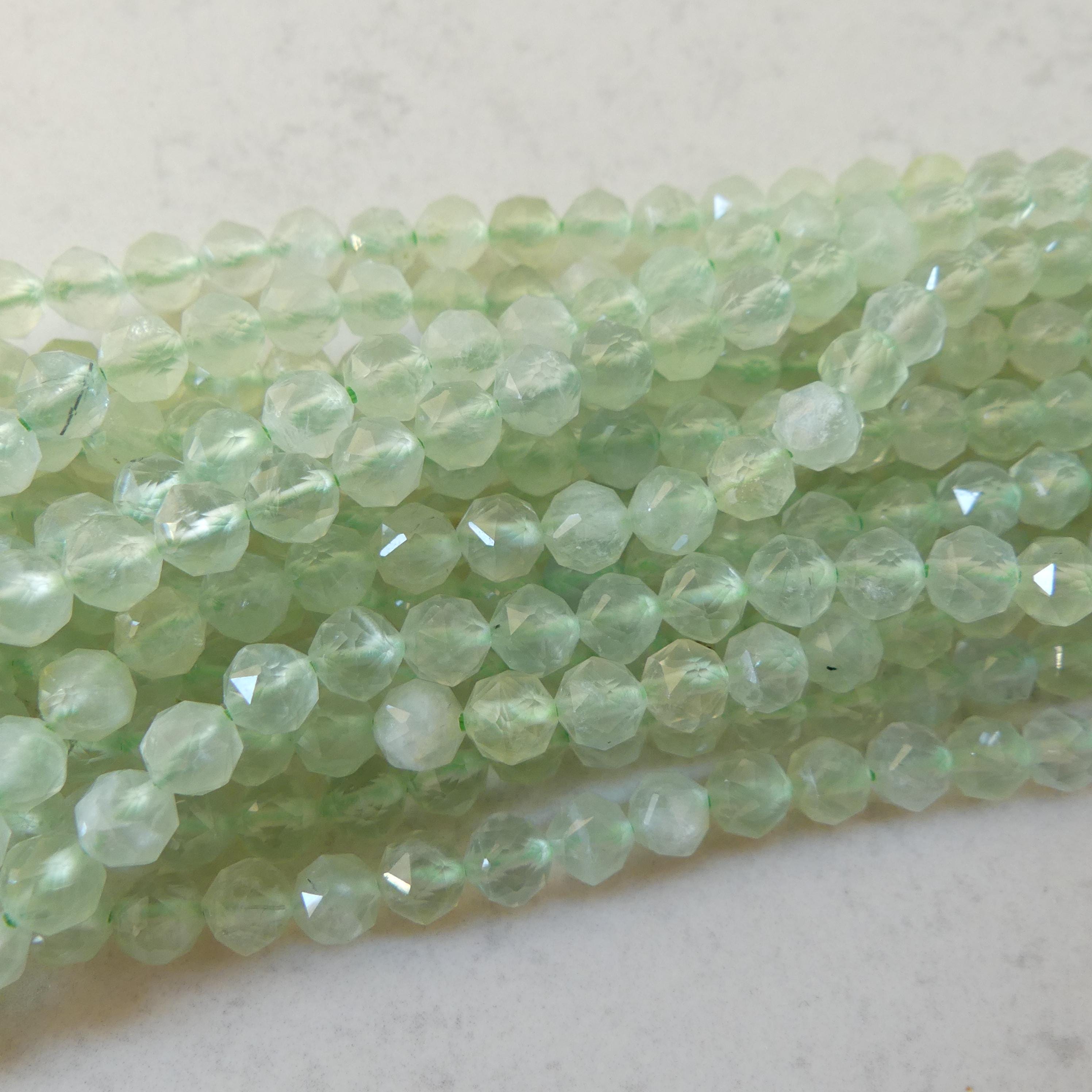 6mm AAA Prehnite Faceted Beads 7.5" Half Strand Pale Green Genuine Gemstone Beads for Jewelry Making Beading Craft Gift Beads