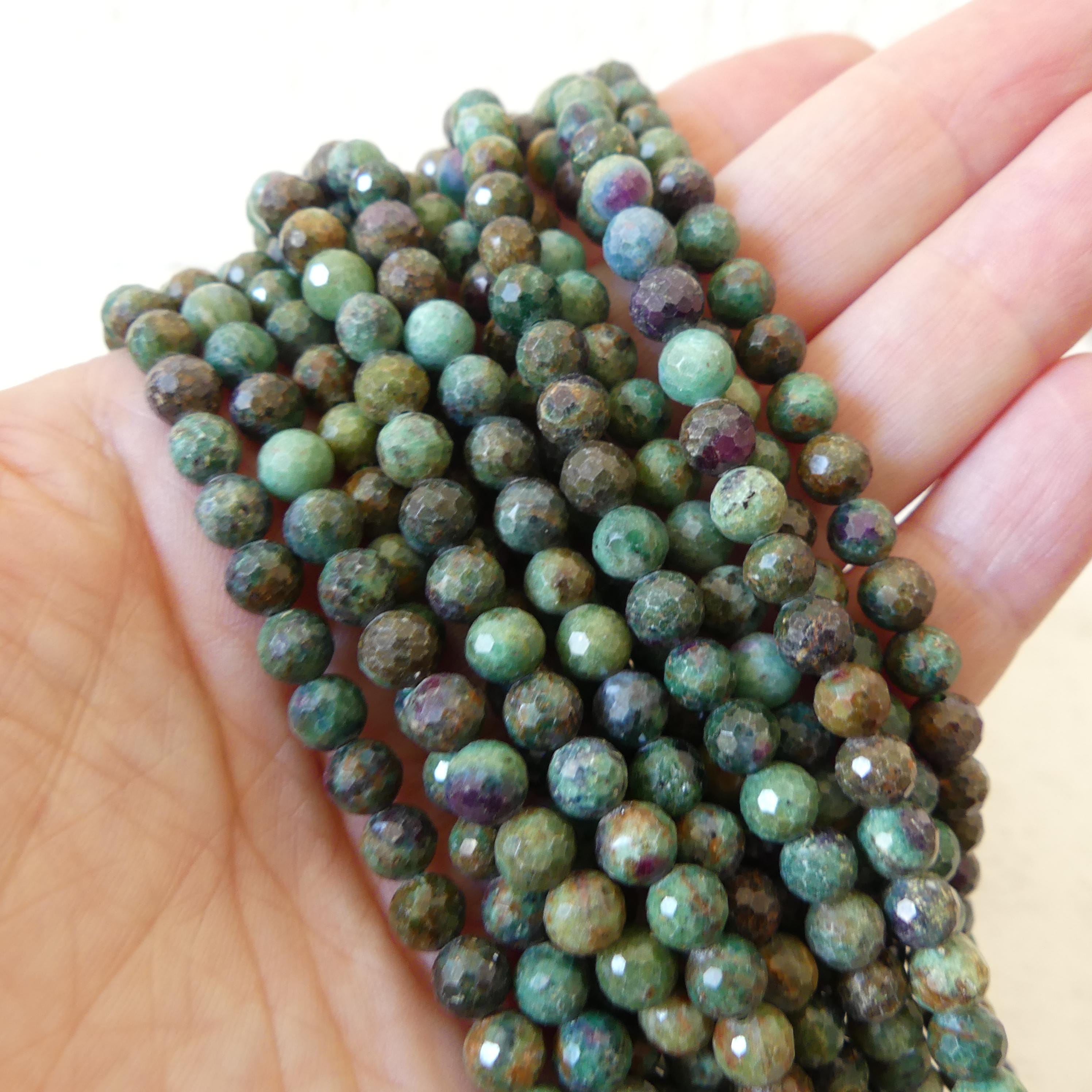 6mm African Ruby in Fuchsite Faceted Beads 15" Multi Color Genuine Gemstone Beads for Jewelry Making Beading Craft Gift Beads