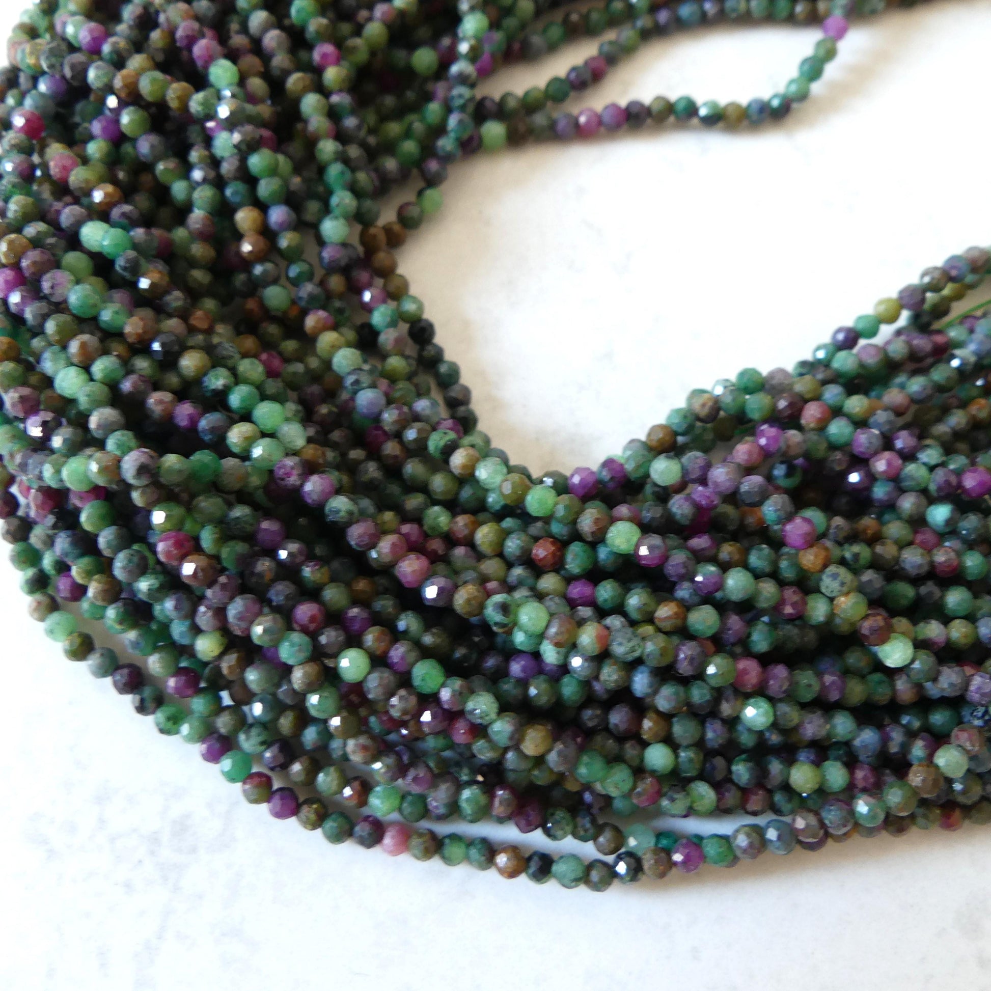 2.5mm African Ruby in Fuchsite Micro Faceted Beads 15" Multi Color Genuine Gemstone Tiny Small Beads for Jewelry Making Beading Craft Gift