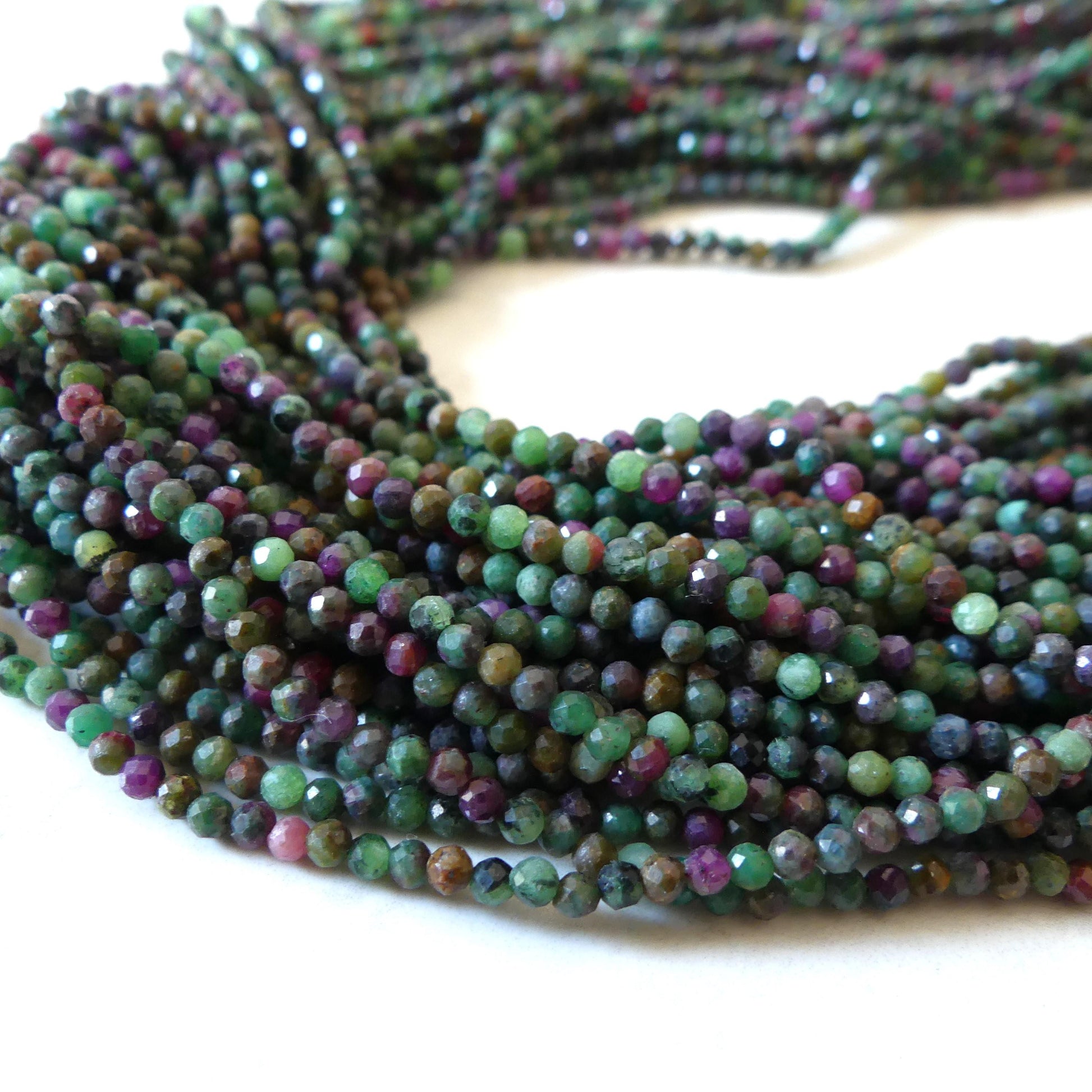 2.5mm African Ruby in Fuchsite Micro Faceted Beads 15" Multi Color Genuine Gemstone Tiny Small Beads for Jewelry Making Beading Craft Gift