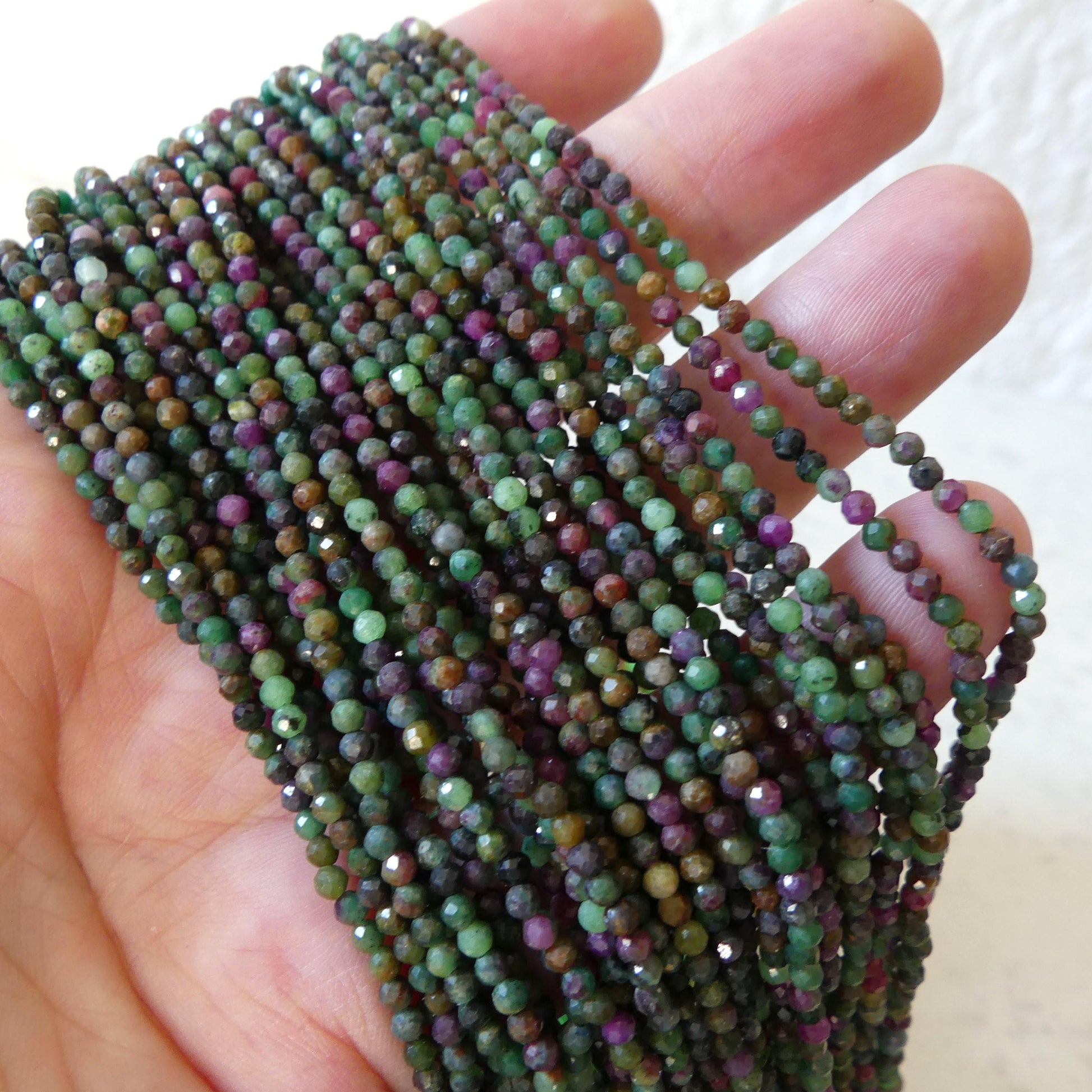 2.5mm African Ruby in Fuchsite Micro Faceted Beads 15" Multi Color Genuine Gemstone Tiny Small Beads for Jewelry Making Beading Craft Gift
