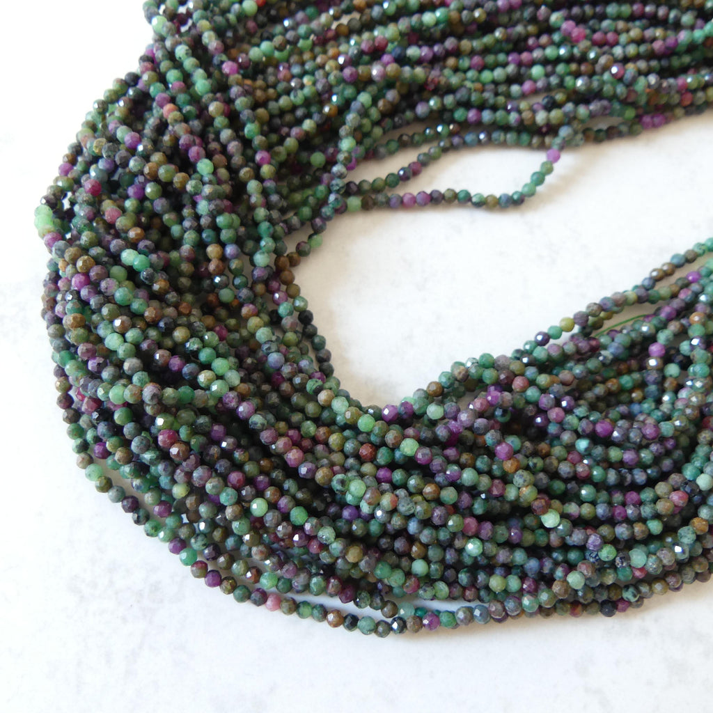 2.5mm African Ruby in Fuchsite Micro Faceted Beads 15" Multi Color Genuine Gemstone Tiny Small Beads for Jewelry Making Beading Craft Gift