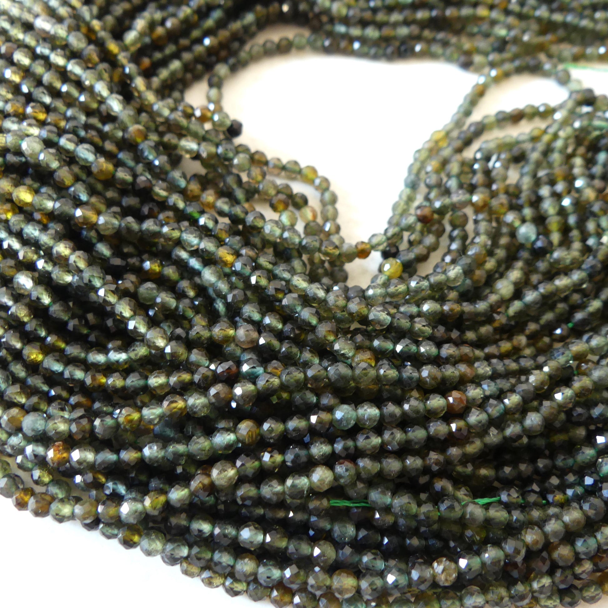 3mm Smoky Green Tourmaline Micro Faceted Beads 15" Green Sparkly Gemstone Beads for Jewelry Making Beading Gift Crafter October Birthstone