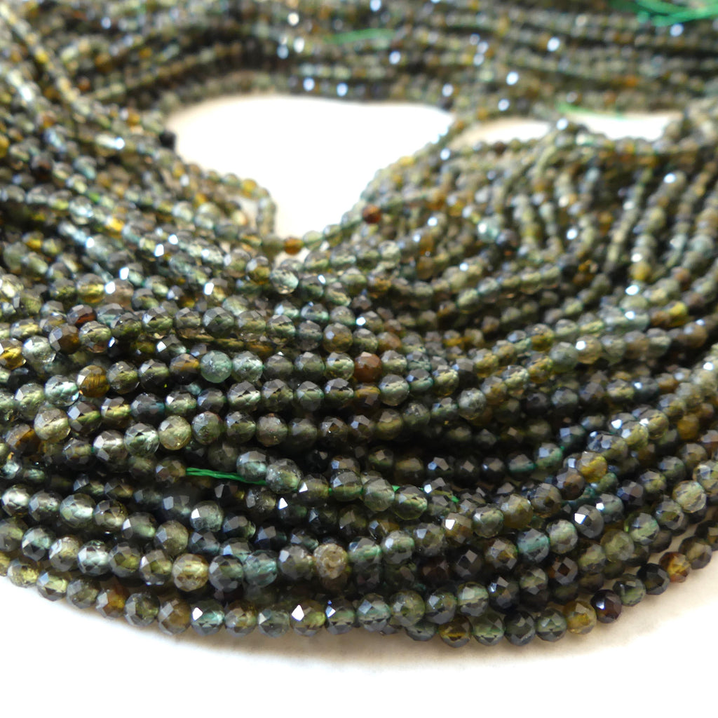 3mm Smoky Green Tourmaline Micro Faceted Beads 15" Green Sparkly Gemstone Beads for Jewelry Making Beading Gift Crafter October Birthstone