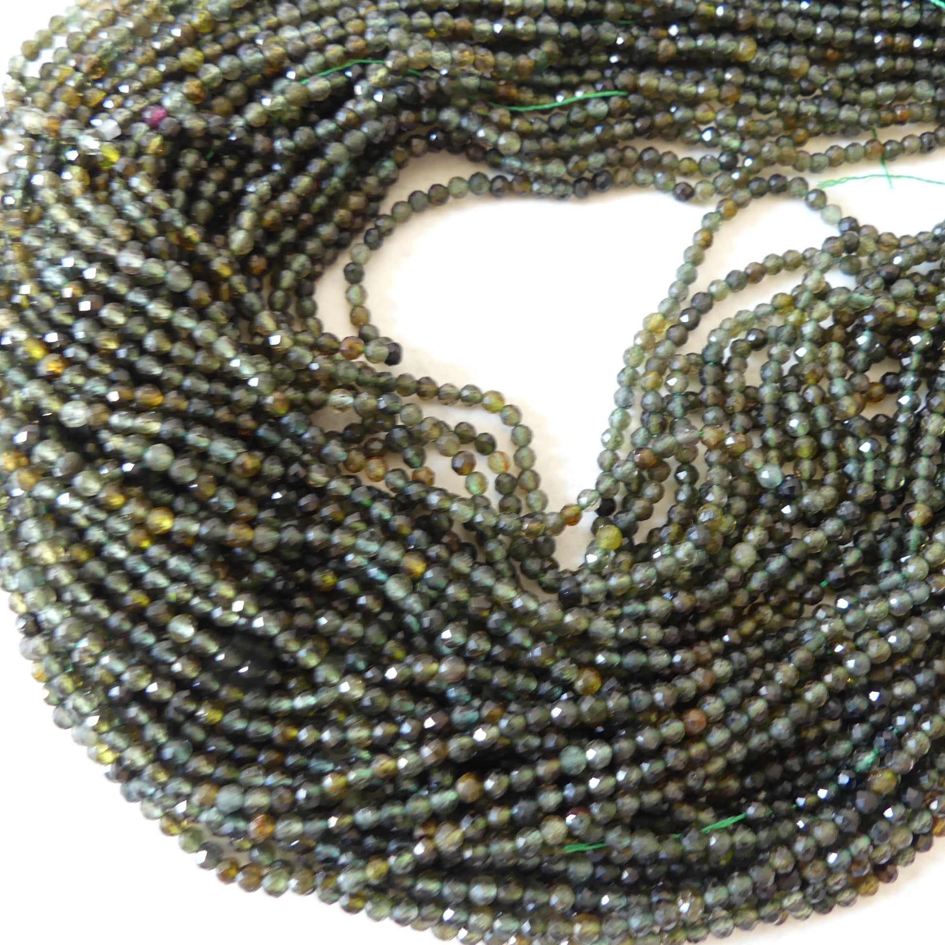 3mm Smoky Green Tourmaline Micro Faceted Beads 15" Green Sparkly Gemstone Beads for Jewelry Making Beading Gift Crafter October Birthstone