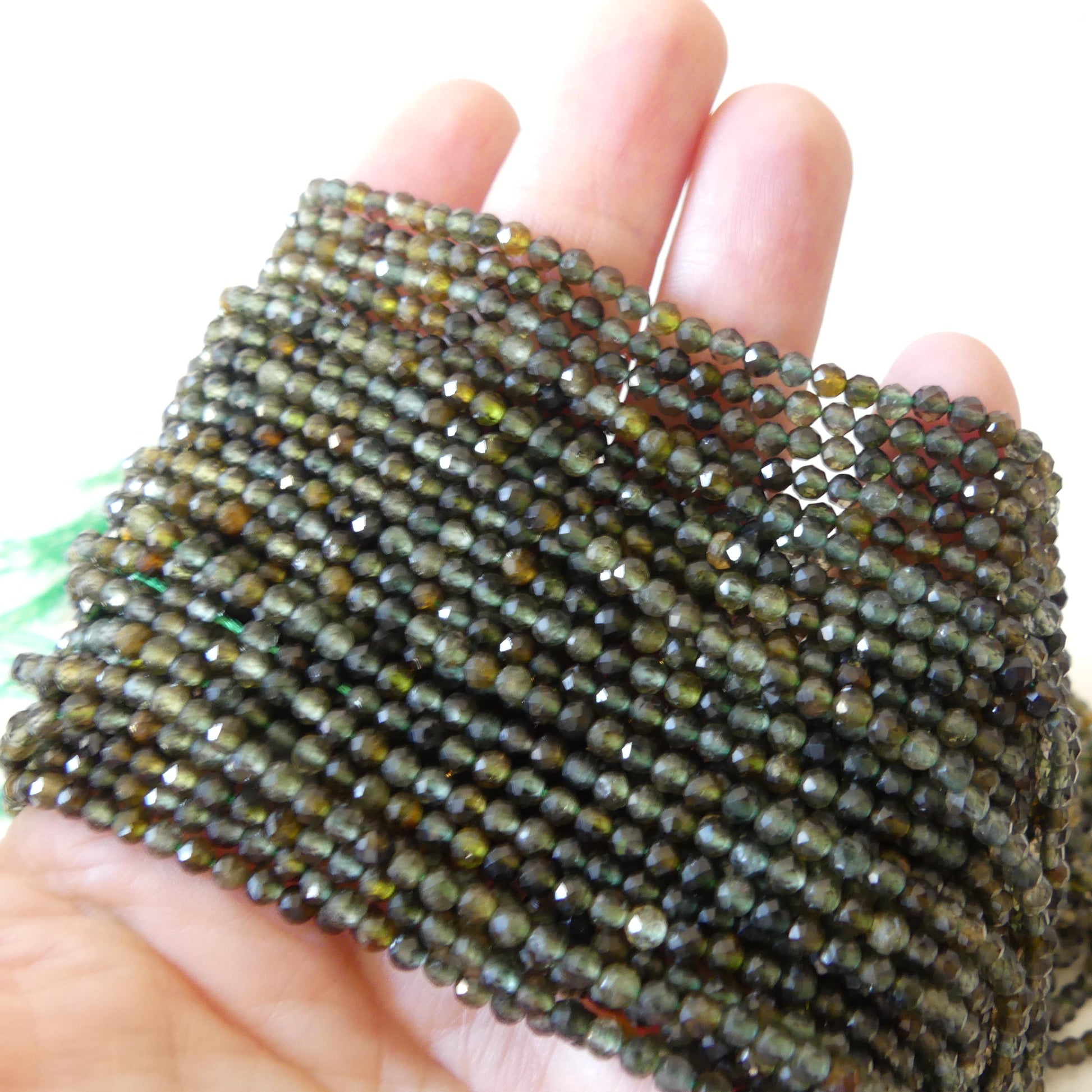 3mm Smoky Green Tourmaline Micro Faceted Beads 15" Green Sparkly Gemstone Beads for Jewelry Making Beading Gift Crafter October Birthstone