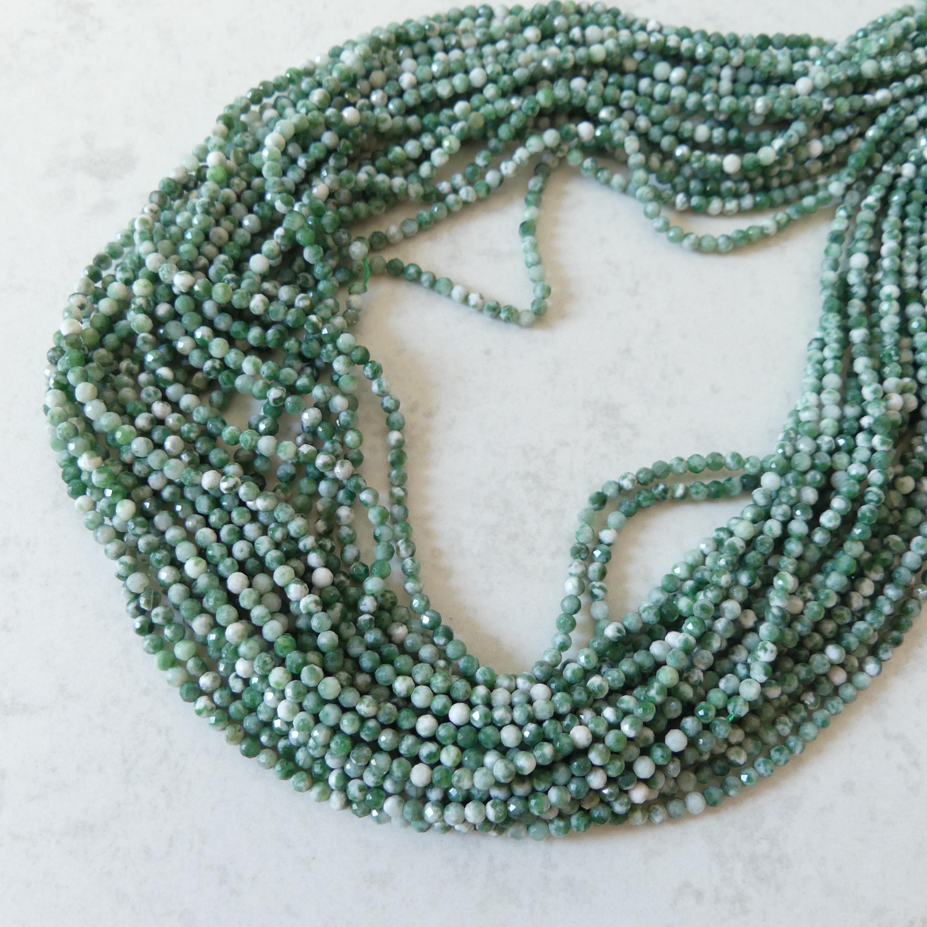 2mm Green Spot Jasper Beads Micro Faceted Genuine Small Spotted Jasper Beads 15" Gemstone Beads for Jewelry Making Beading Gift for Crafter