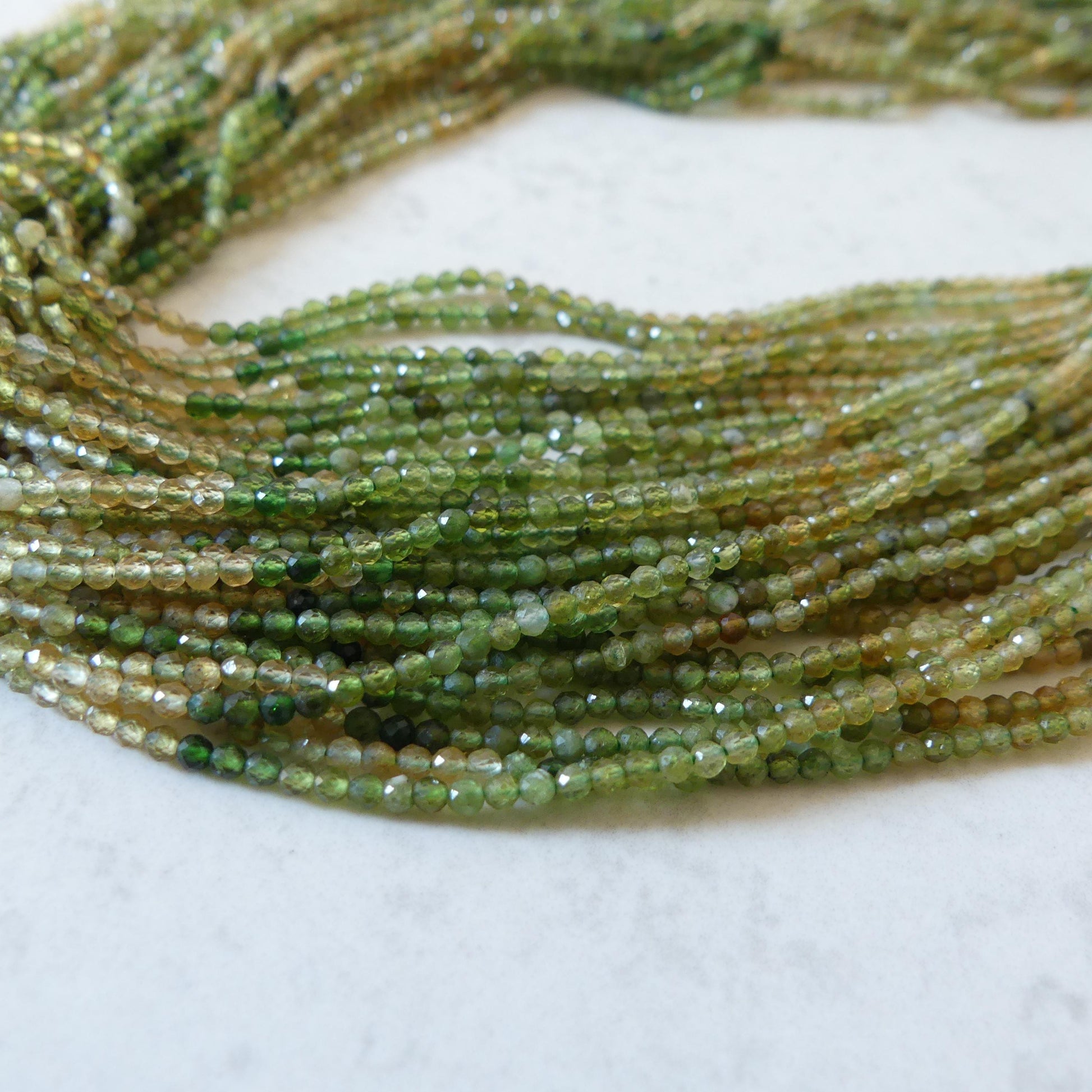 2mm Ombre Green Yellow Tourmaline Micro Faceted Beads 15" Sparkly Gemstone Beads for Jewelry Making Beading Gift Crafter October Birthstone