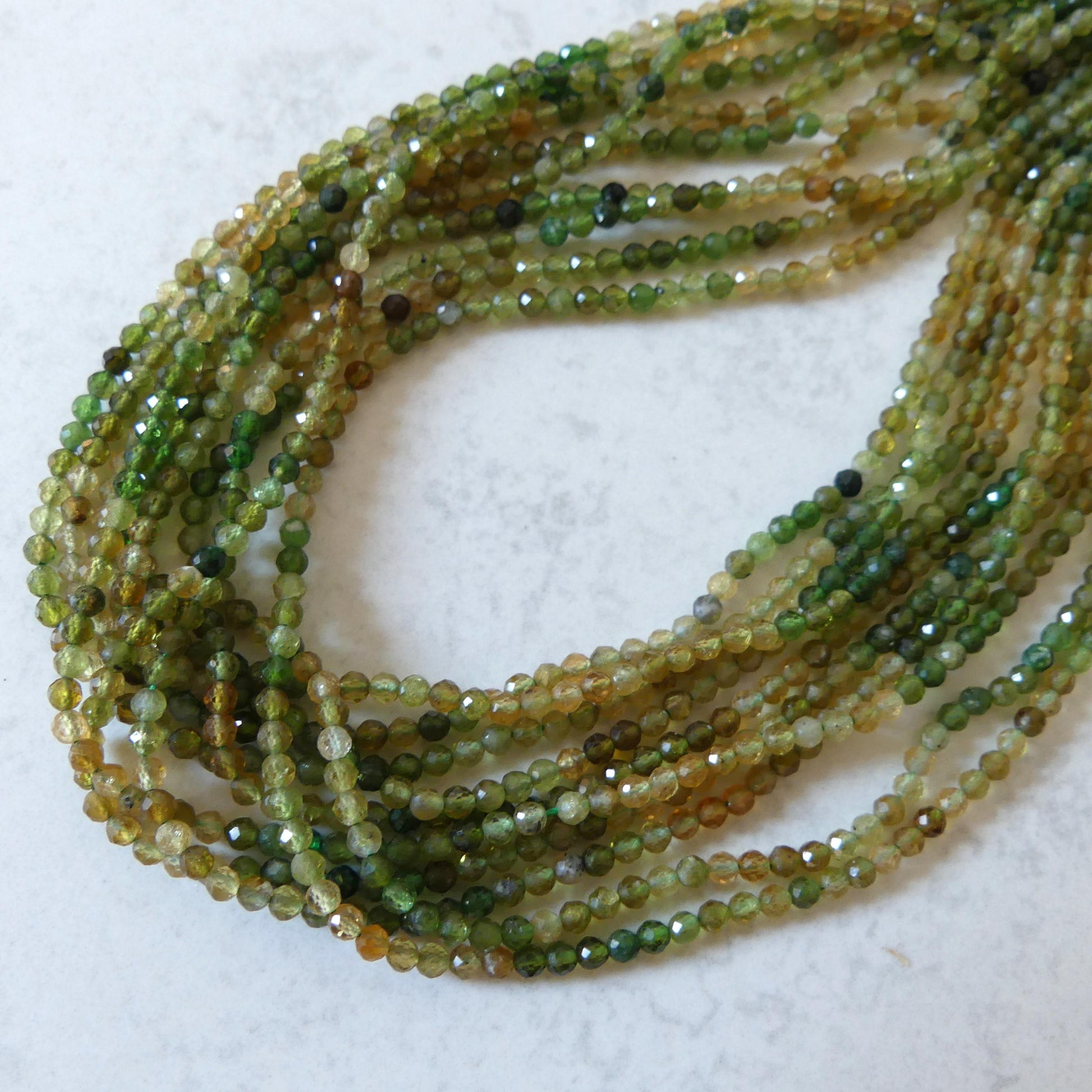 2.5mm Ombre Green Yellow Tourmaline Micro Faceted Beads 15" Sparkly Gemstone Beads Jewelry Making Beading Gift Crafter October Birthstone