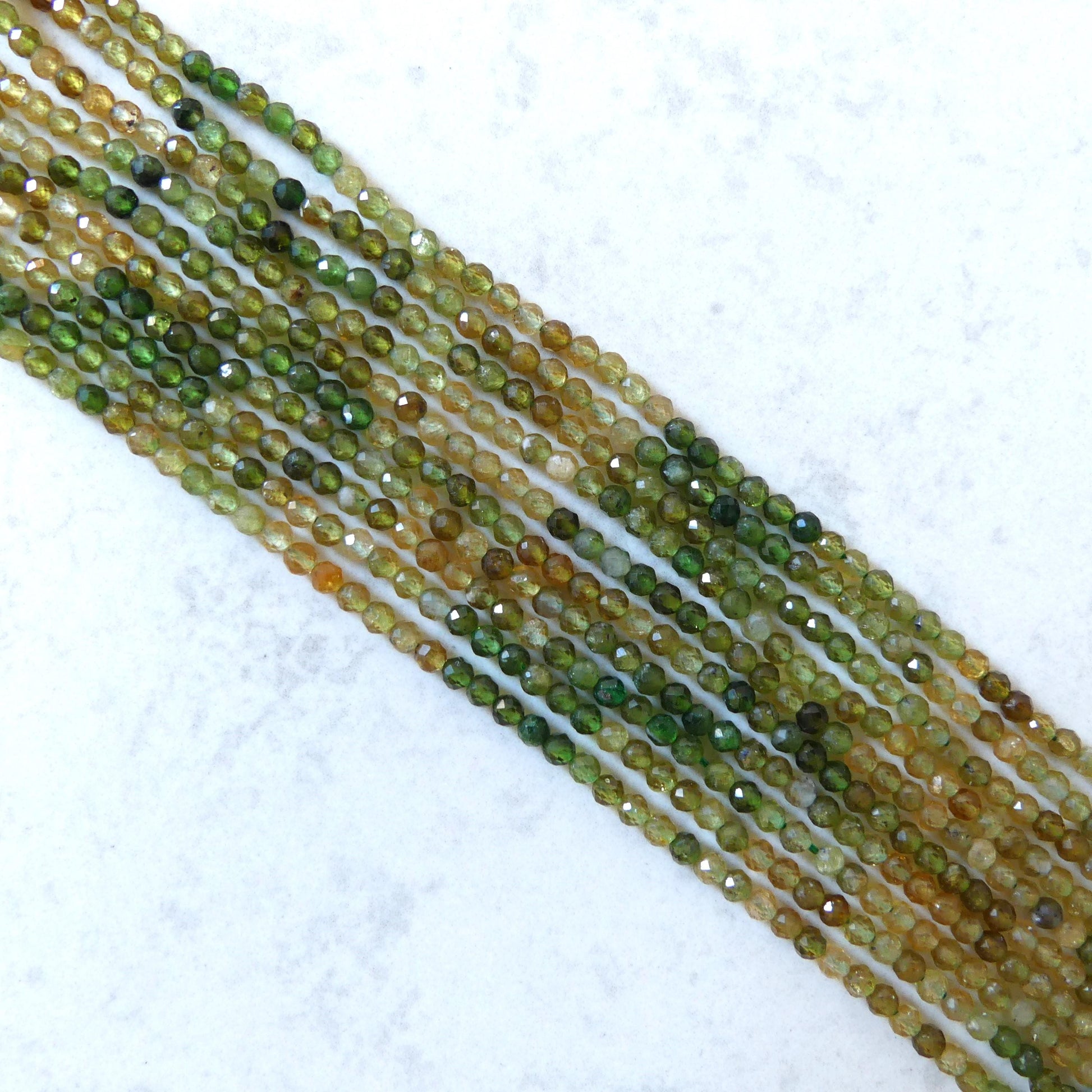 2.5mm Ombre Green Yellow Tourmaline Micro Faceted Beads 15" Sparkly Gemstone Beads Jewelry Making Beading Gift Crafter October Birthstone