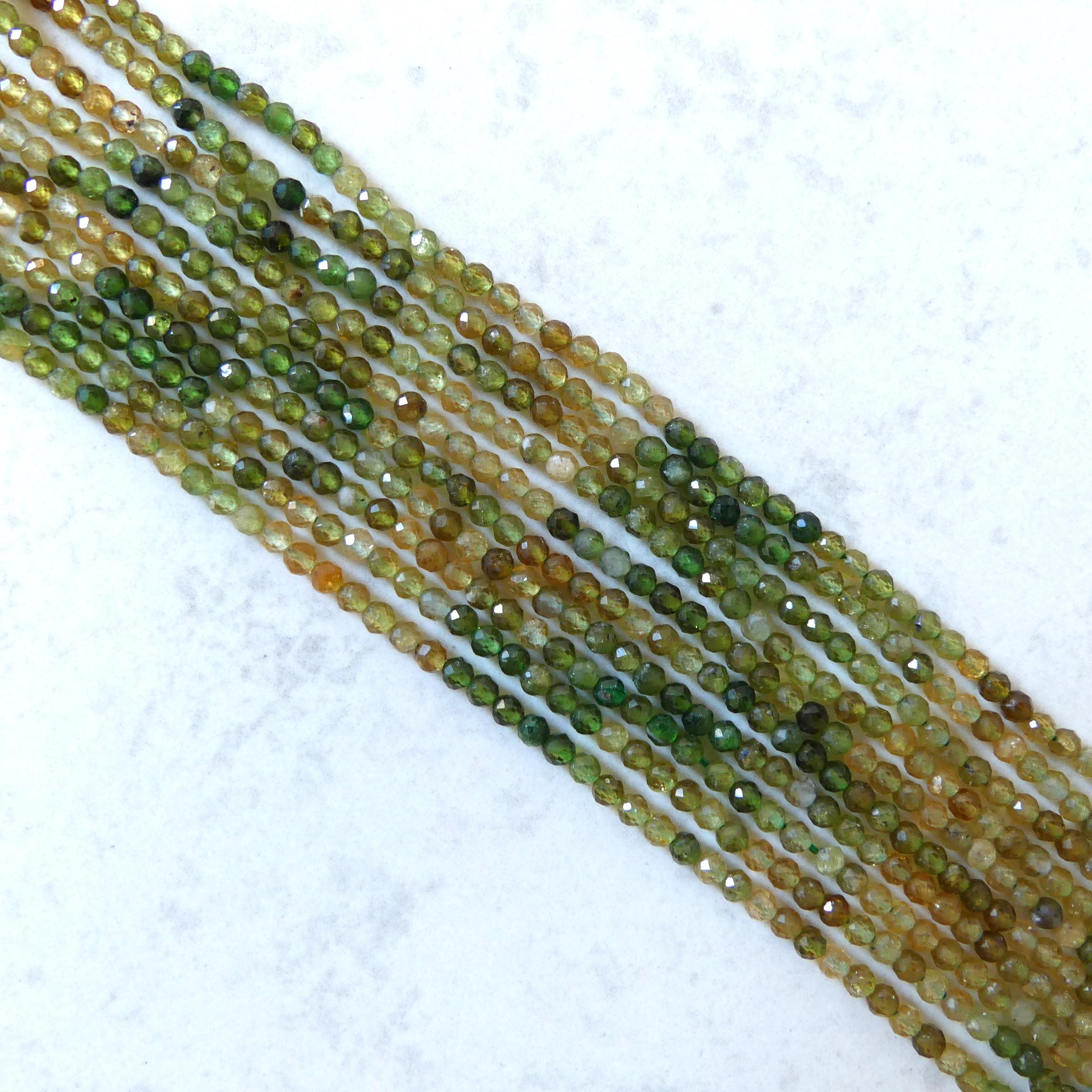 2.5mm Ombre Green Yellow Tourmaline Micro Faceted Beads 15" Sparkly Gemstone Beads Jewelry Making Beading Gift Crafter October Birthstone