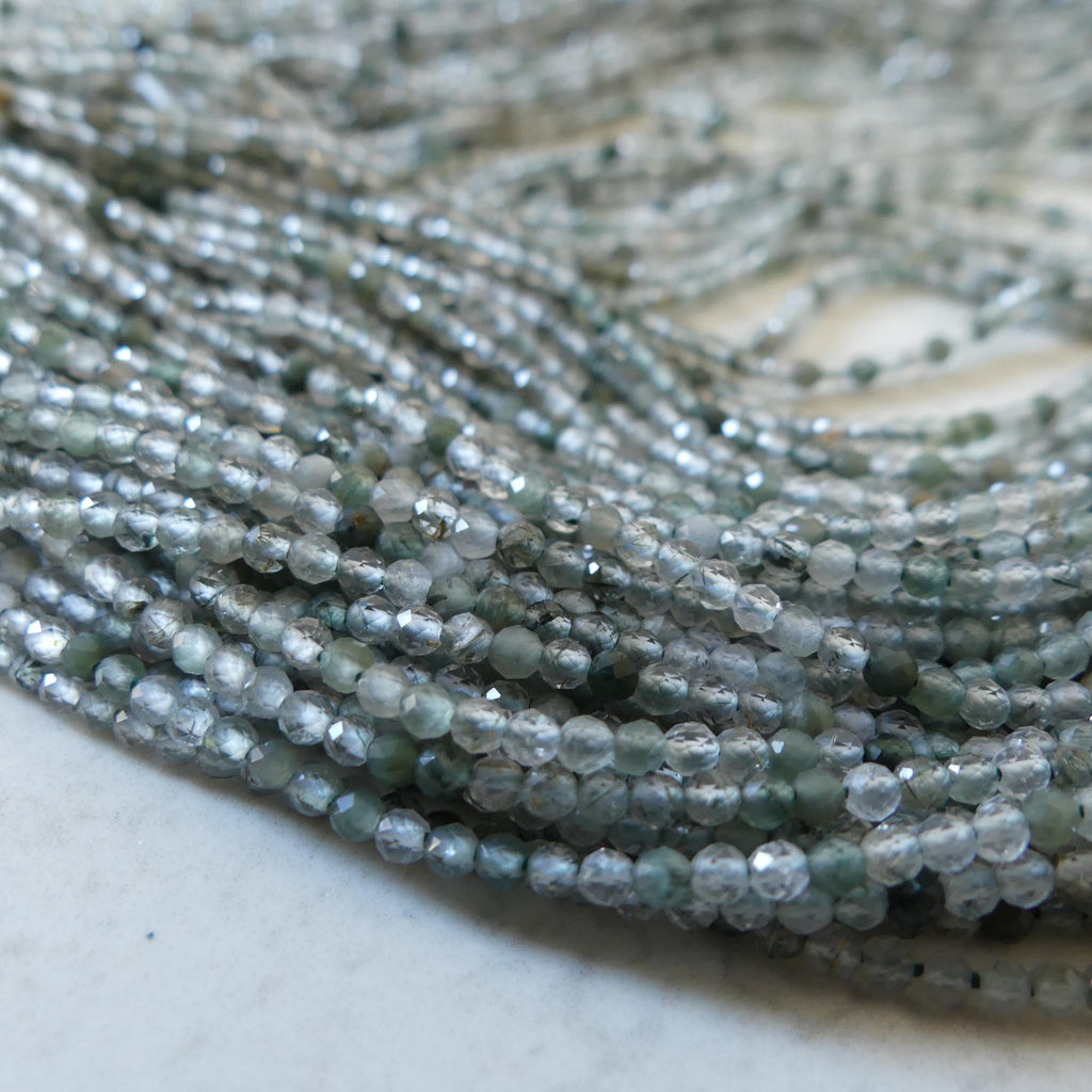 2mm Green Rutilated Quartz Faceted Beads Genuine Quartz Beads 15" Sparkly Gemstone Beads for Jewelry Making