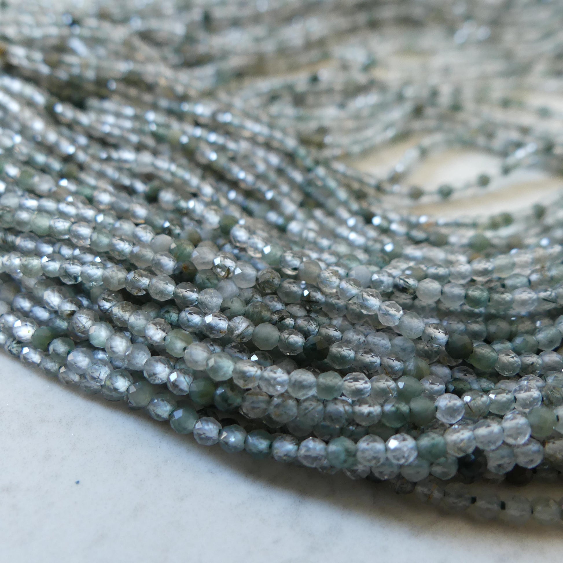 2mm Green Rutilated Quartz Faceted Beads Genuine Quartz Beads 15" Sparkly Gemstone Beads for Jewelry Making