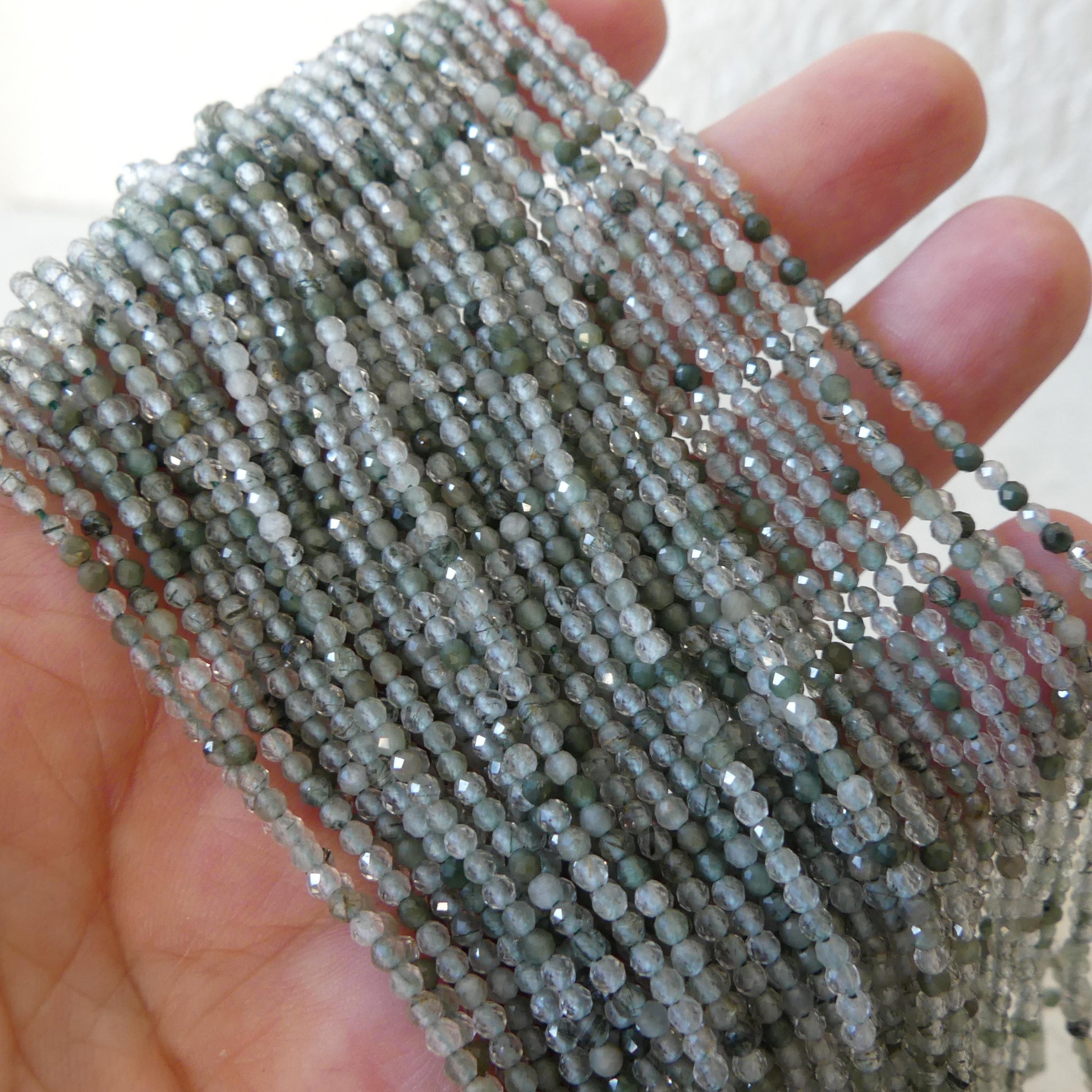 2mm Green Rutilated Quartz Faceted Beads Genuine Quartz Beads 15" Sparkly Gemstone Beads for Jewelry Making