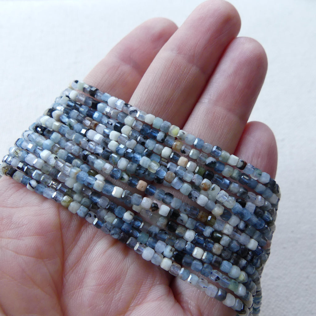 2mm Natural Aquamarine Cube Beads with Tourmaline 15" Genuine Gemstone Beads for Jewelry Making Beading Craft Gift Beads March Birthstone