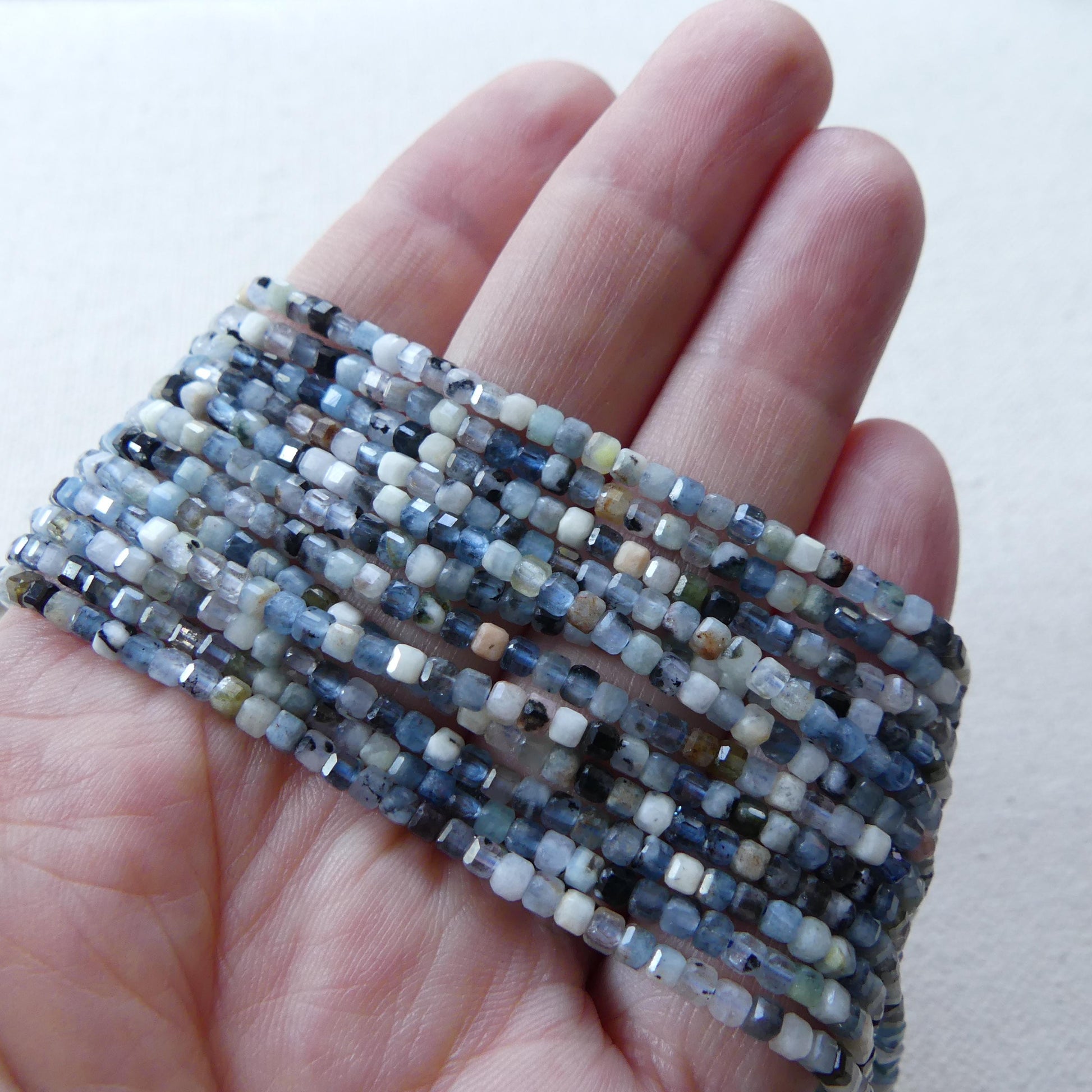 2mm Natural Aquamarine Cube Beads with Tourmaline 15" Genuine Gemstone Beads for Jewelry Making Beading Craft Gift Beads March Birthstone