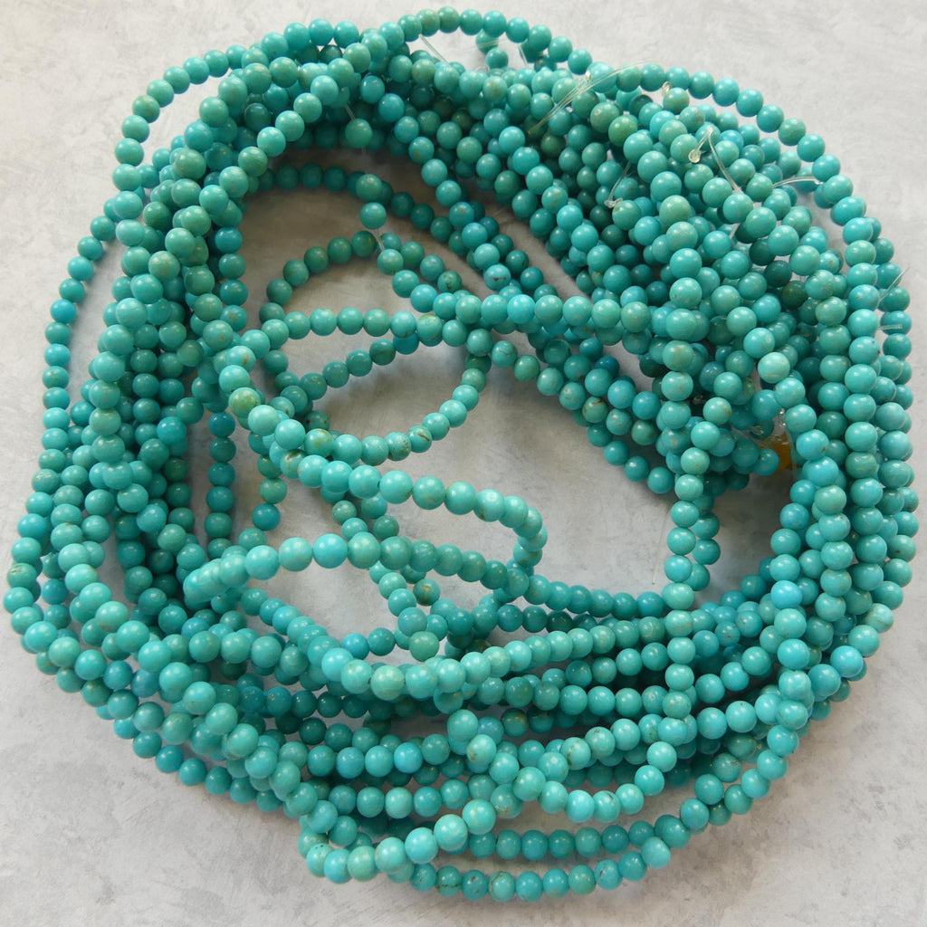 4mm Arizona Turquoise Smooth Beads 15.5" Blue Turquoise Genuine Gemstone Beads for Jewelry Making Beading Craft Gift Beads