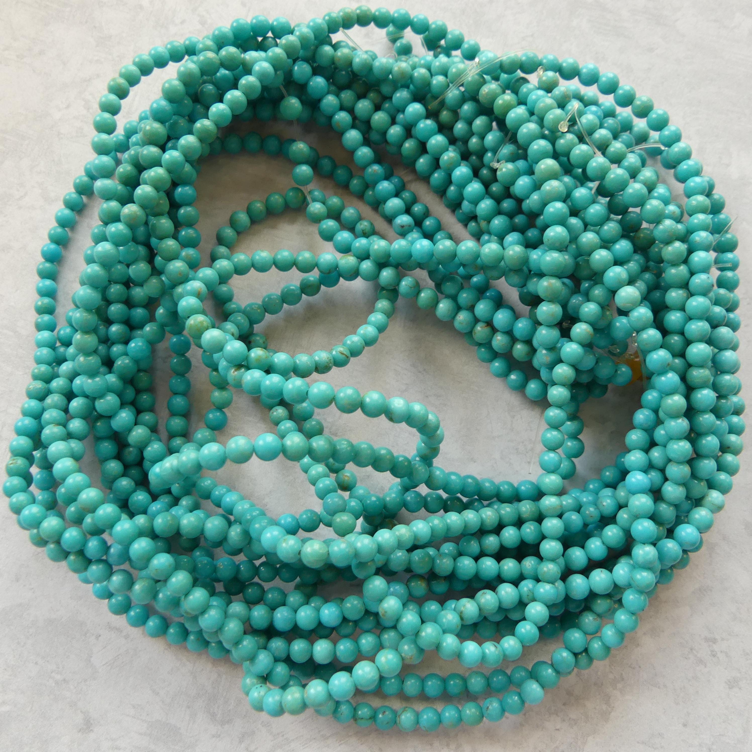 4mm Arizona Turquoise Smooth Beads 15.5" Blue Turquoise Genuine Gemstone Beads for Jewelry Making Beading Craft Gift Beads