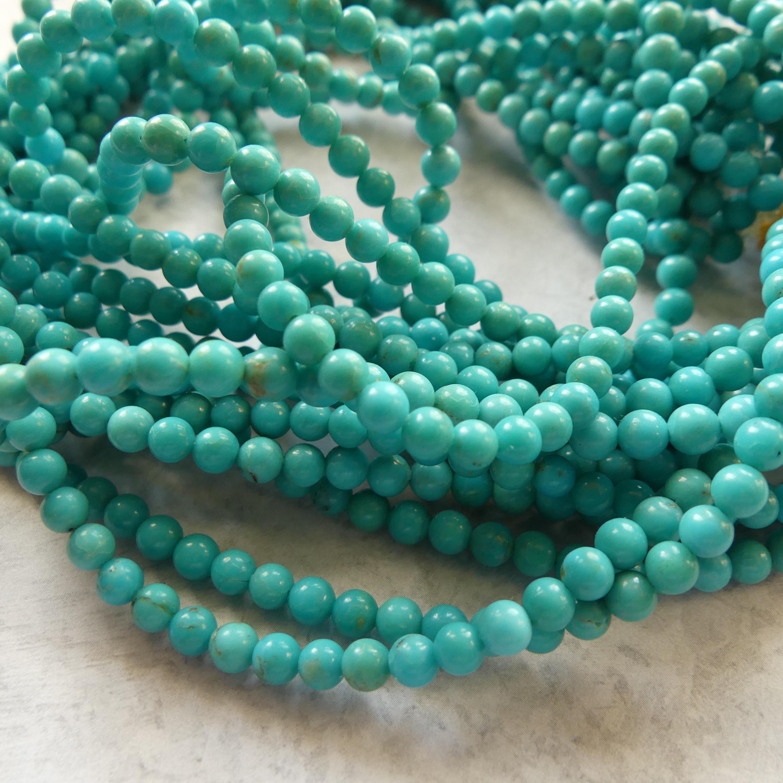 4mm Arizona Turquoise Smooth Beads 15.5" Blue Turquoise Genuine Gemstone Beads for Jewelry Making Beading Craft Gift Beads