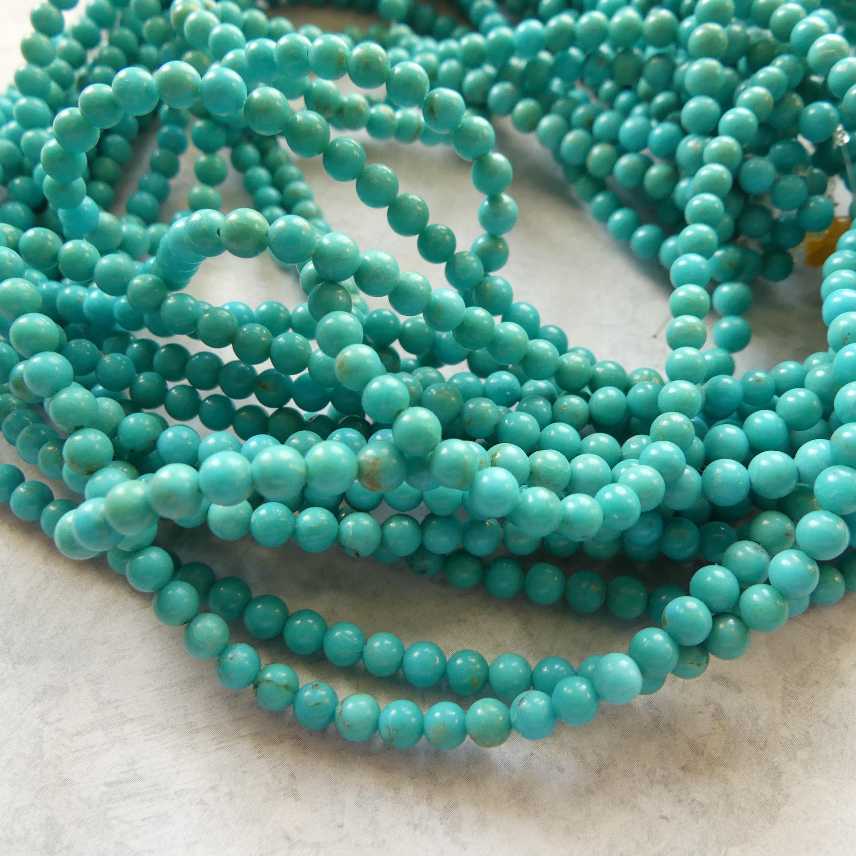 4mm Arizona Turquoise Smooth Beads 15.5" Blue Turquoise Genuine Gemstone Beads for Jewelry Making Beading Craft Gift Beads