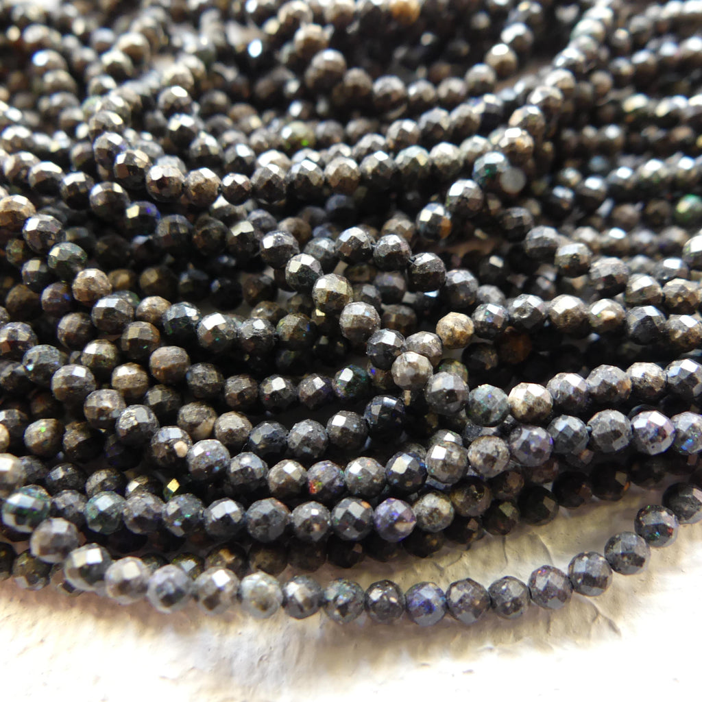 2mm Black Matrix Opal Micro Faceted Beads Genuine Opal Beads 15" Gemstone Beads for Jewelry Making Beading Craft Gift