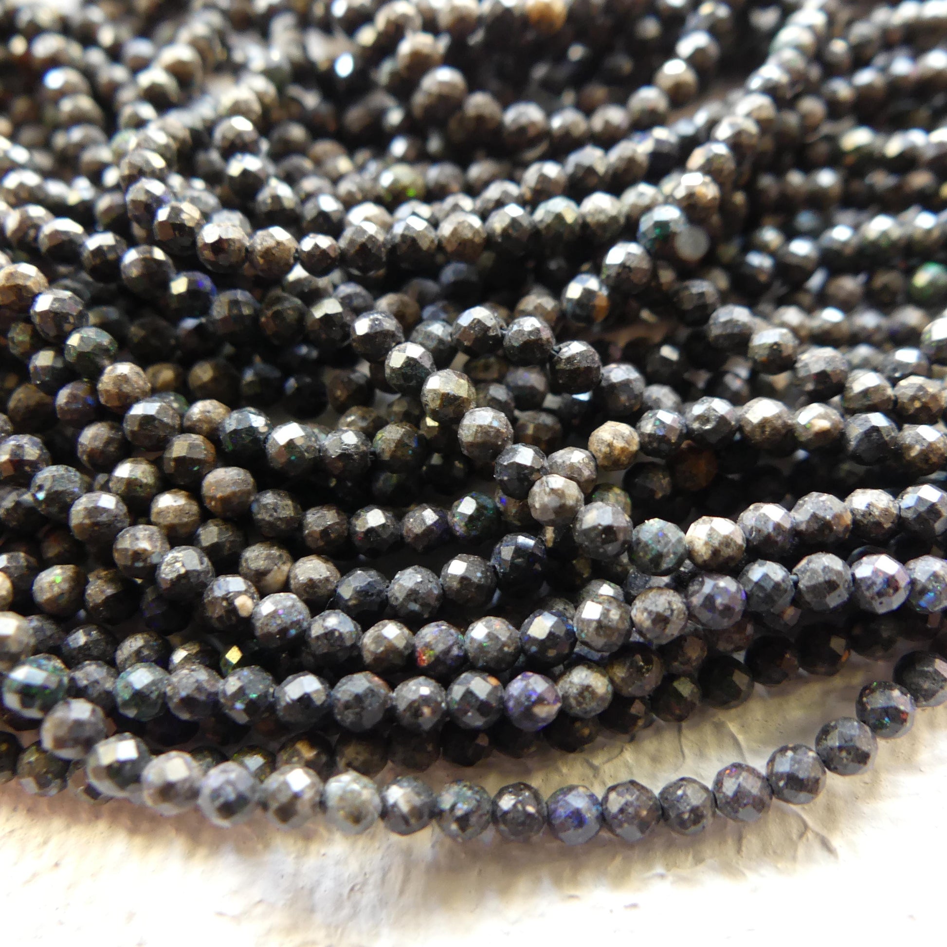 2mm Black Matrix Opal Micro Faceted Beads Genuine Opal Beads 15" Gemstone Beads for Jewelry Making Beading Craft Gift