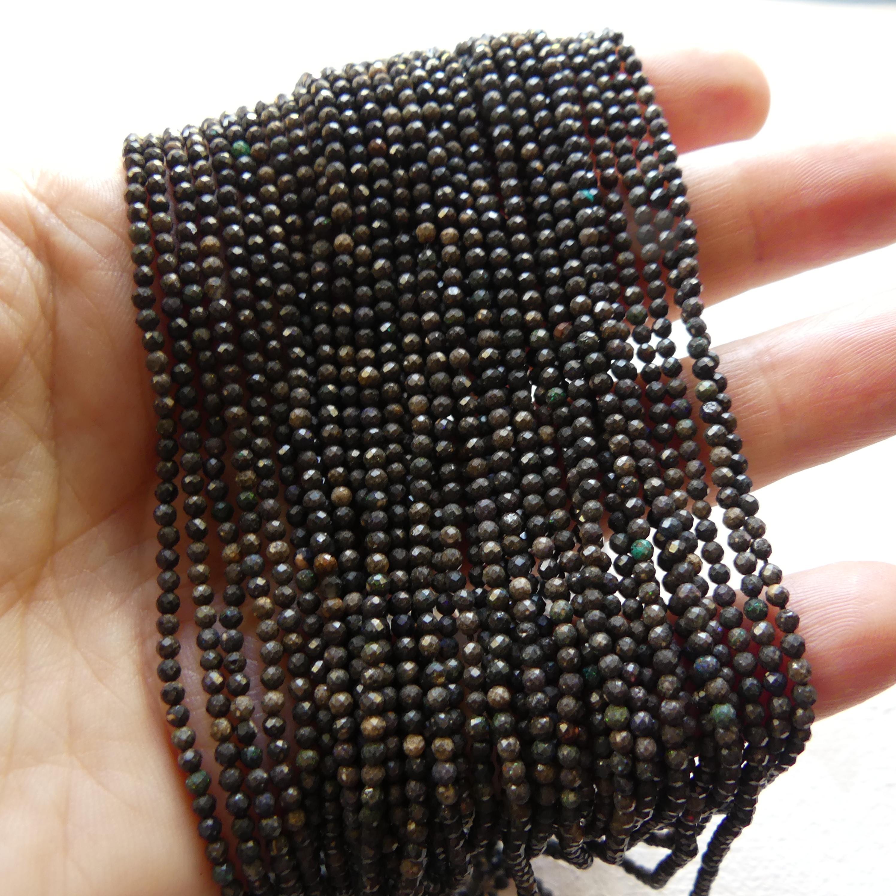 2mm Black Matrix Opal Micro Faceted Beads Genuine Opal Beads 15" Gemstone Beads for Jewelry Making Beading Craft Gift