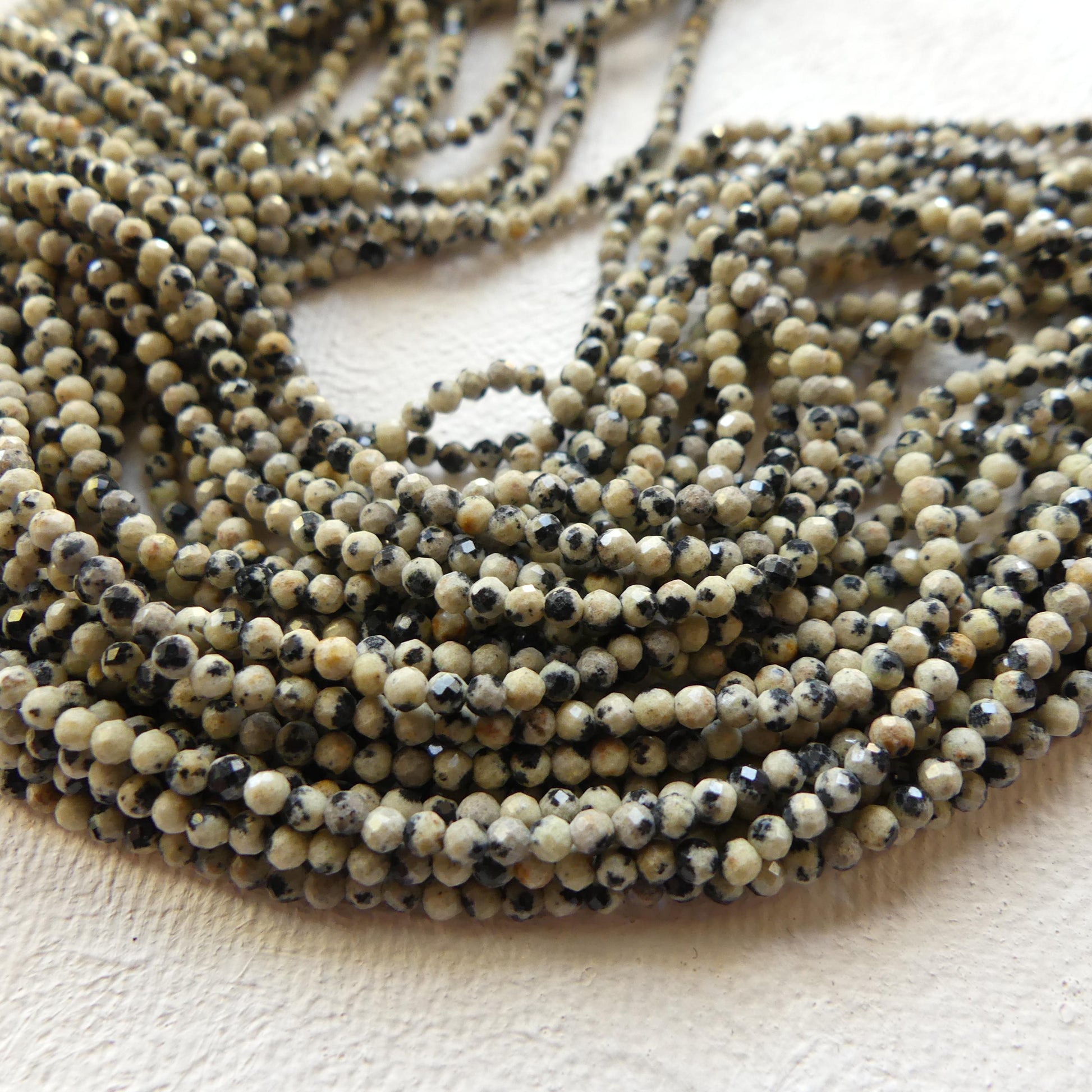 2mm Dalmatian Jasper Beads Micro Faceted Genuine Small Spotted Jasper Kiwi Beads 15" Gemstone Beads for Jewelry Making Beading Gift Crafter