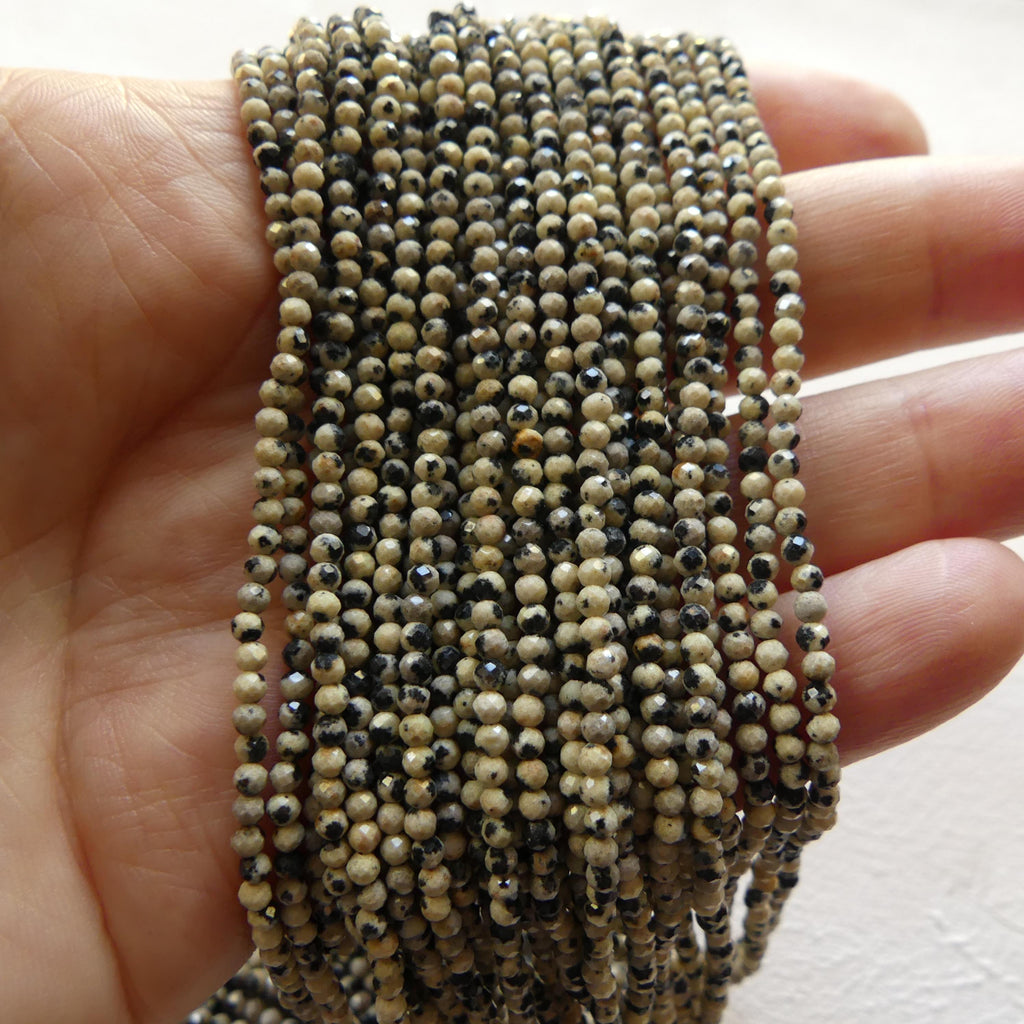 2mm Dalmatian Jasper Beads Micro Faceted Genuine Small Spotted Jasper Kiwi Beads 15" Gemstone Beads for Jewelry Making Beading Gift Crafter