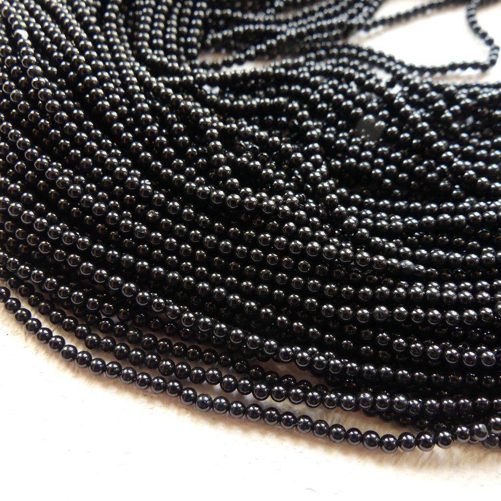 2mm Black Tourmaline Smooth Beads Genuine Tourmaline Beads 15" Gemstone Beads for DIY Jewelry Making October Birthstone Crafter Beading Gift