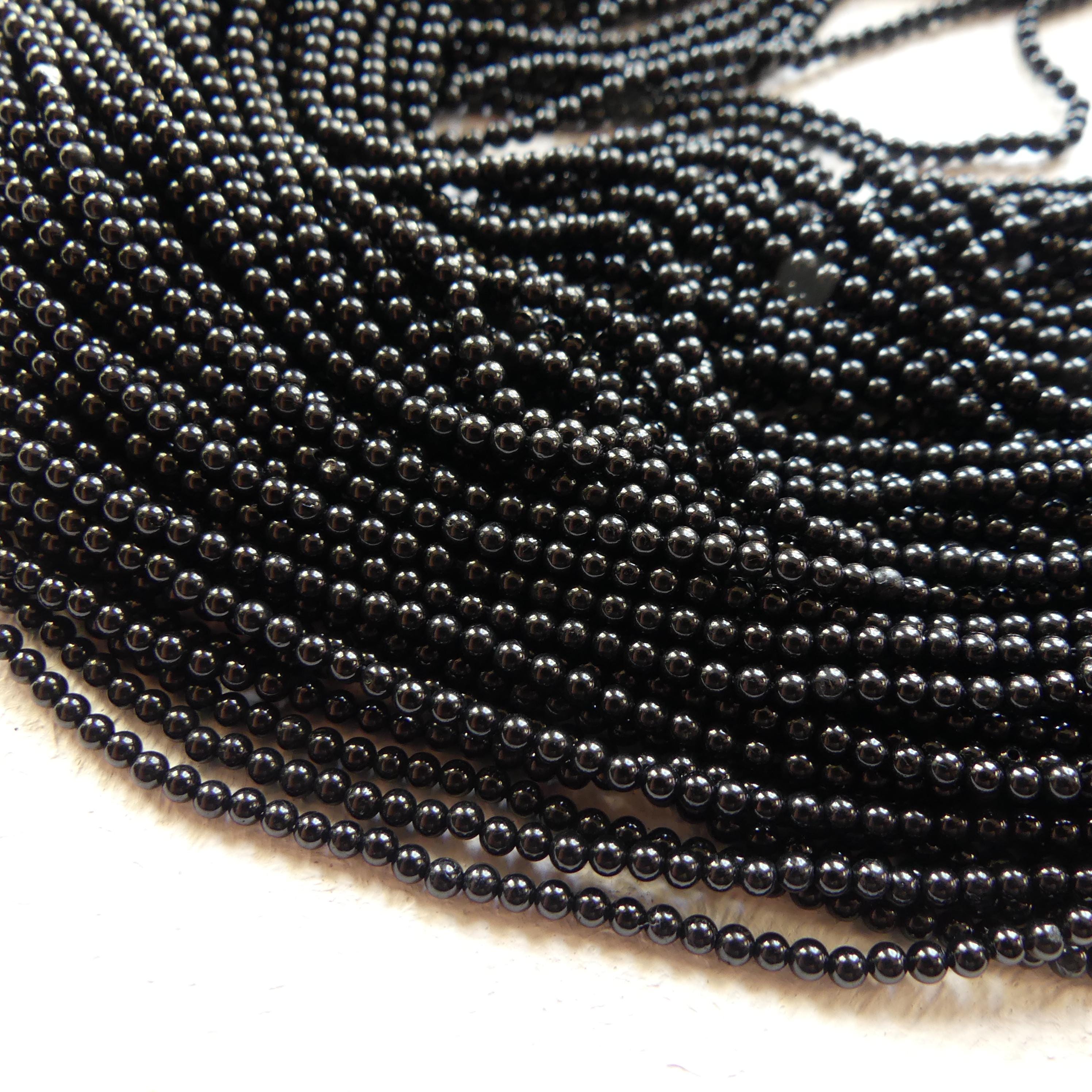 2mm Black Tourmaline Smooth Beads Genuine Tourmaline Beads 15" Gemstone Beads for DIY Jewelry Making October Birthstone Crafter Beading Gift