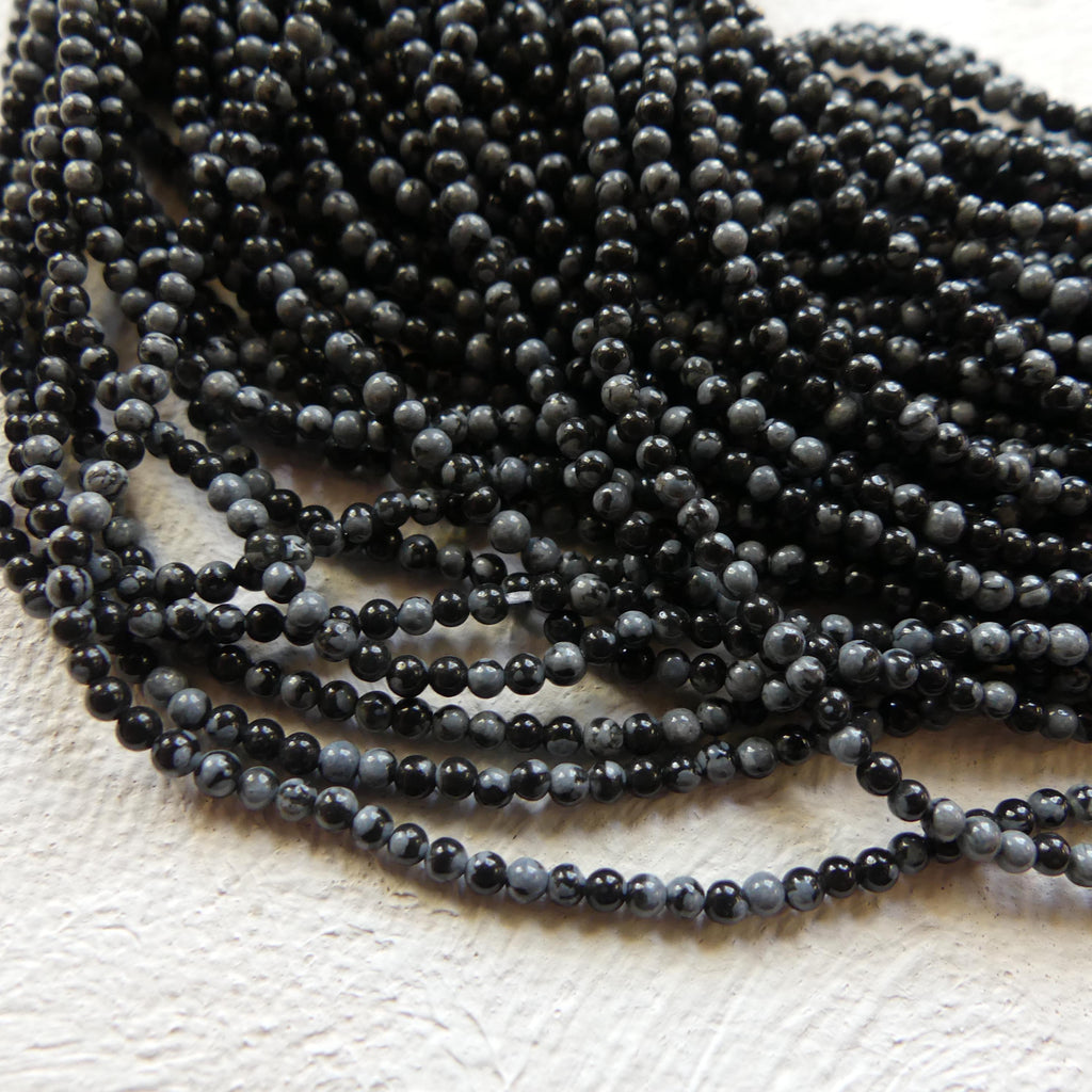 1.9mm 2mm Snowflake Obsidian Smooth Beads Black White Obsidian Genuine Beads 15" Gemstone Beads Beading Crafter Gift DIY Jewelry Making