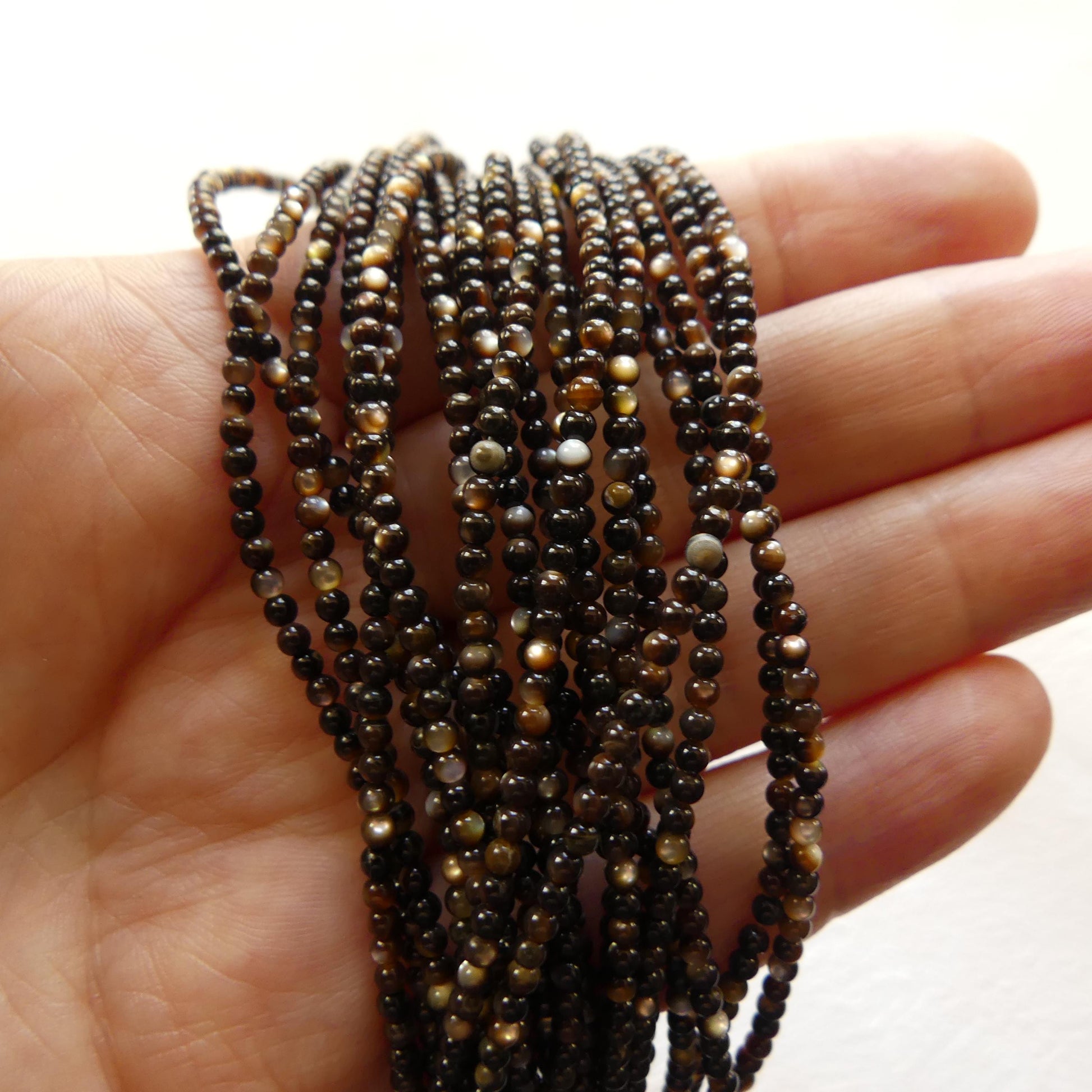 2mm Natural Black Mother of Pearl Beads Smooth MOP Genuine Shell Beads 15" Gemstone Jewelry Making Gift for crafter