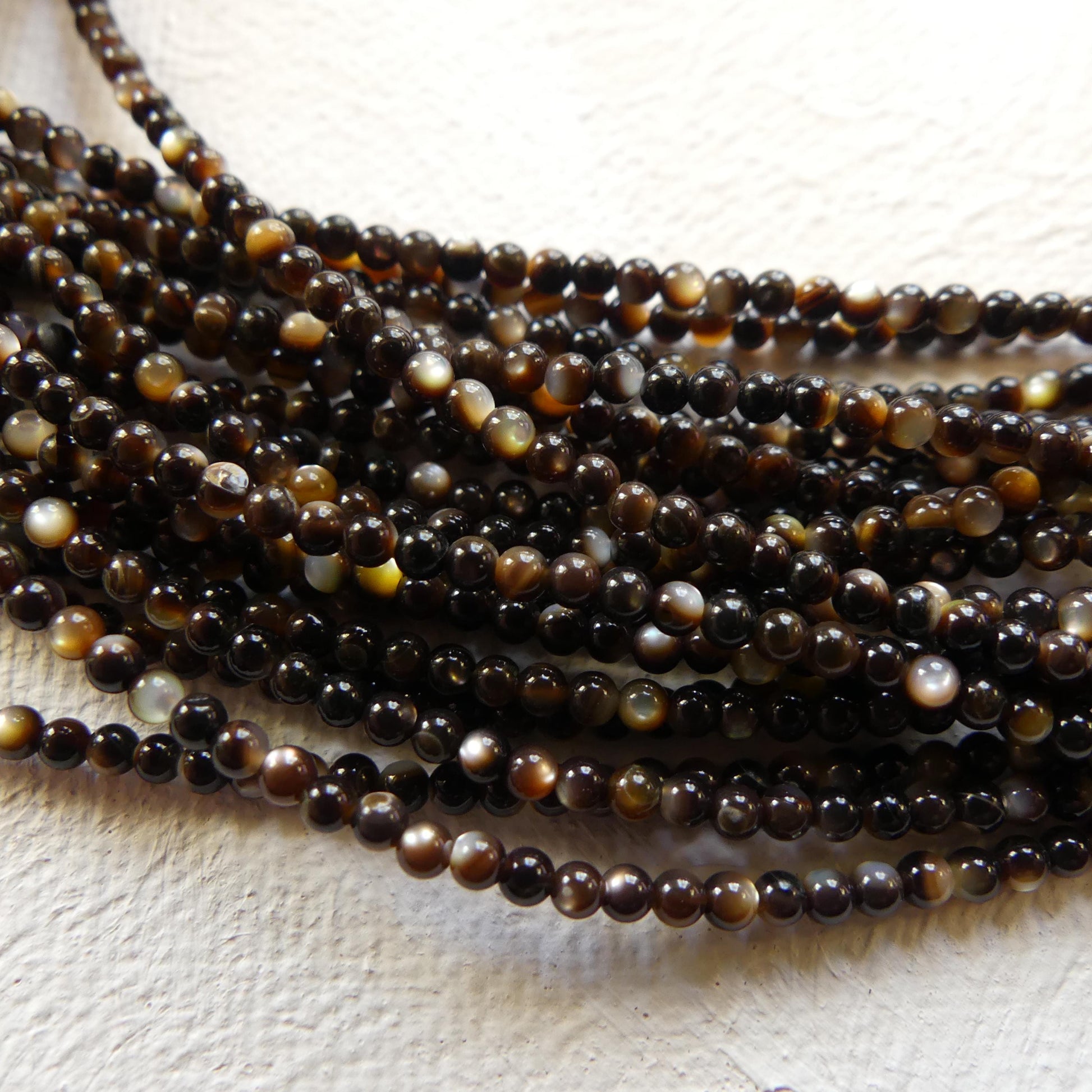 2mm Natural Black Mother of Pearl Beads Smooth MOP Genuine Shell Beads 15" Gemstone Jewelry Making Gift for crafter