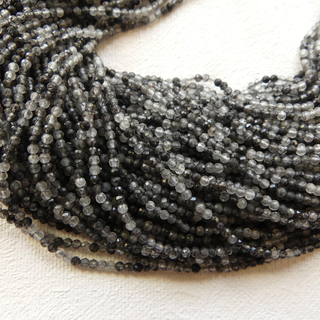 2mm Black Rutilated Quartz Faceted Beads Genuine Turmalinated Quartz Beads 15" Sparkly Gemstone Beads for Jewelry Making