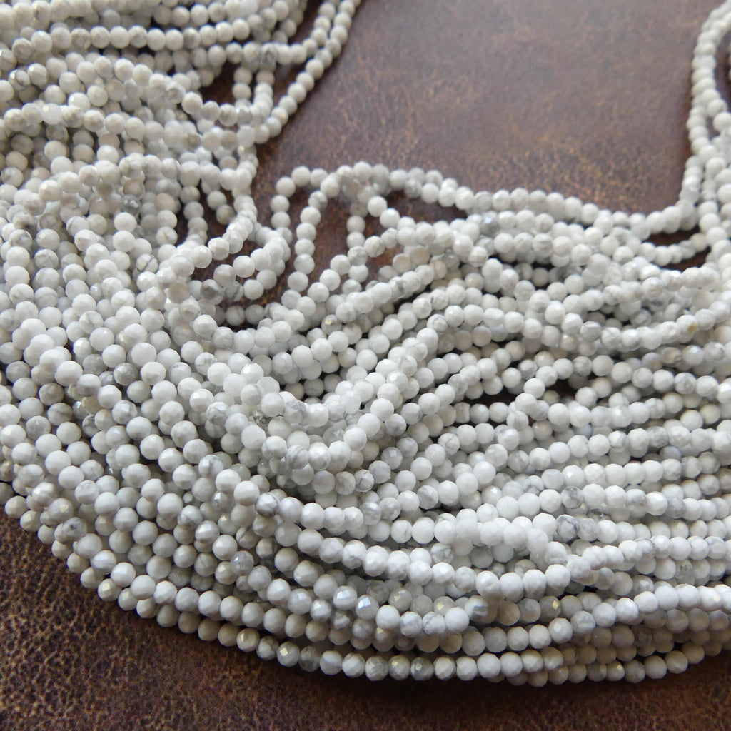 2mm Howlite Micro Faceted Beads 15" Natural White Turquoise Gemstone Beads Beading Crafter Gift DIY Jewelry