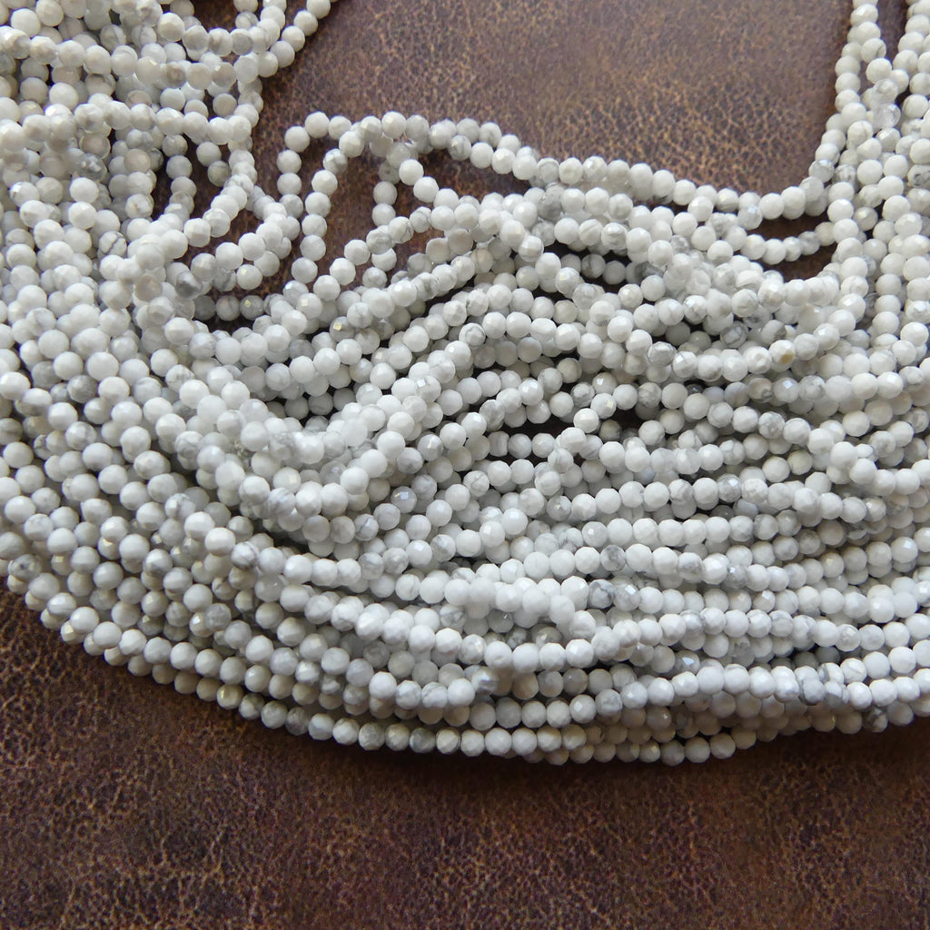 2mm Howlite Micro Faceted Beads 15" Natural White Turquoise Gemstone Beads Beading Crafter Gift DIY Jewelry