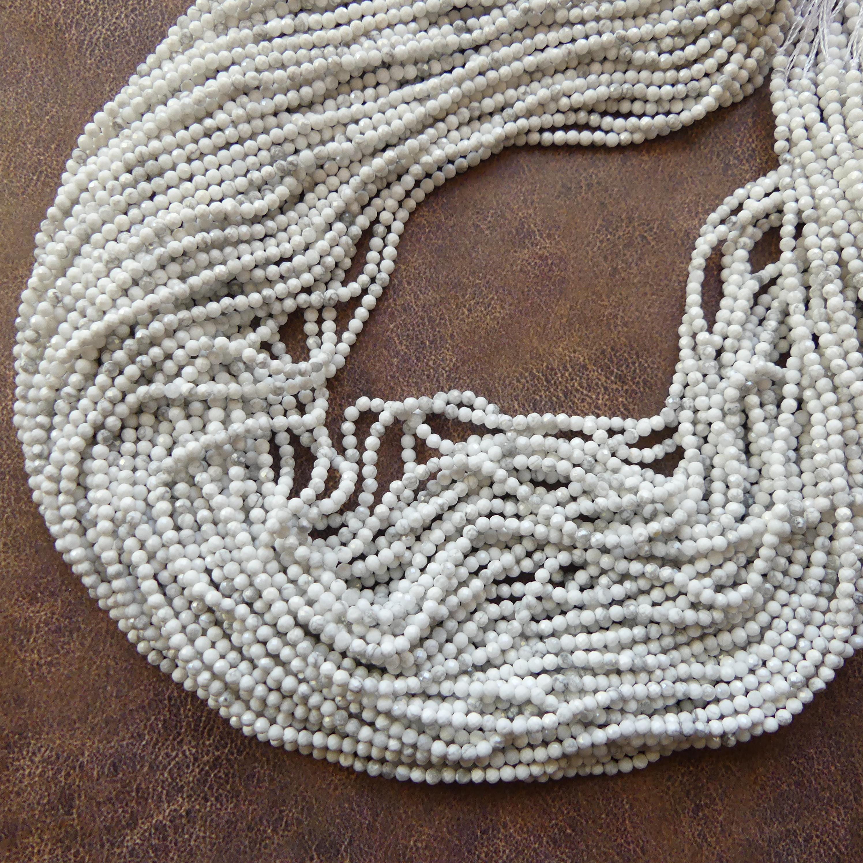 2mm Howlite Micro Faceted Beads 15" Natural White Turquoise Gemstone Beads Beading Crafter Gift DIY Jewelry