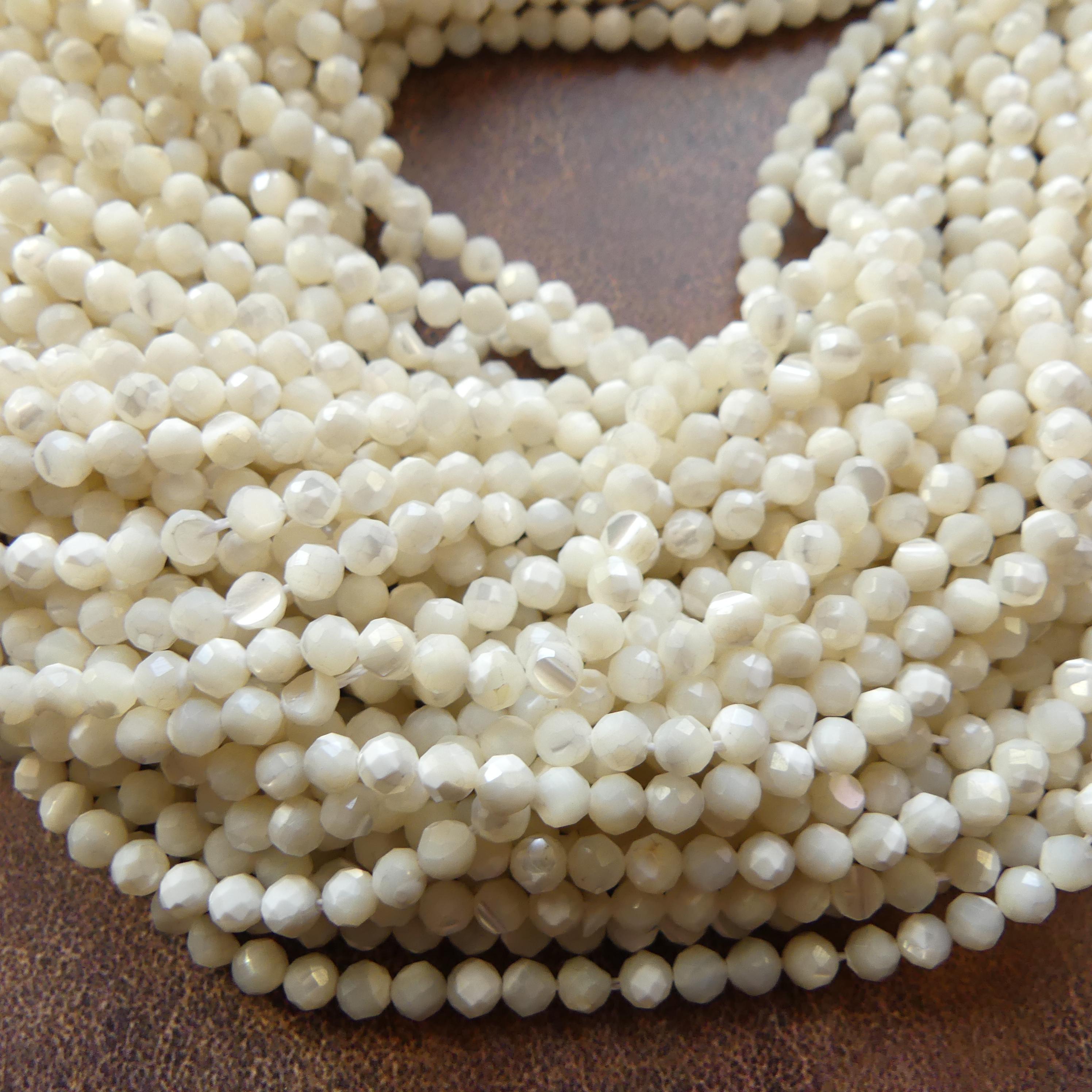 4mm Natural Mother of Pearl Beads Faceted MOP Genuine Shell Beads 15" Gemstone Jewelry Making Gift for crafter