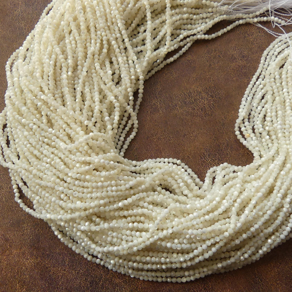 2mm Natural Mother of Pearl Faceted Beads MOP Genuine Shell Beads 15" Gemstone Jewelry Making Gift for crafter