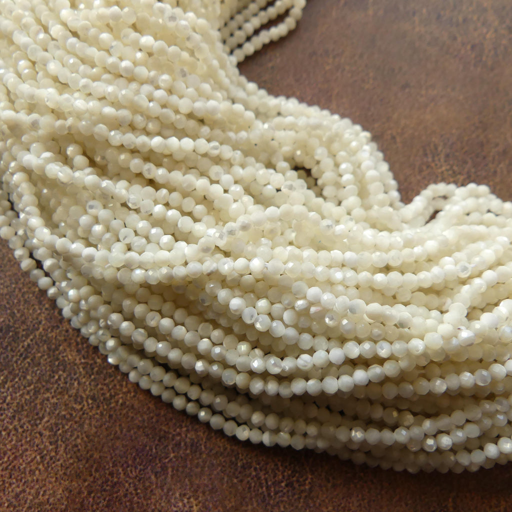 2mm Natural Mother of Pearl Faceted Beads MOP Genuine Shell Beads 15" Gemstone Jewelry Making Gift for crafter