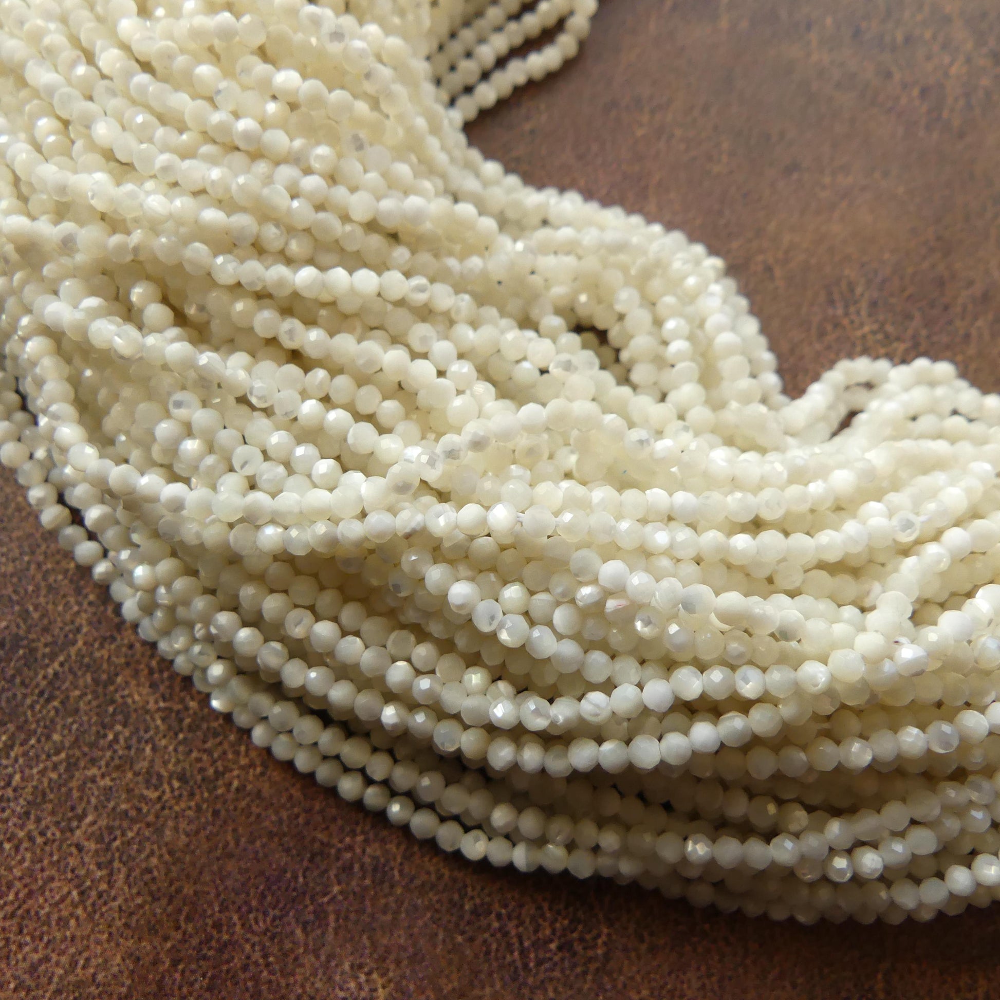 2mm Natural Mother of Pearl Faceted Beads MOP Genuine Shell Beads 15" Gemstone Jewelry Making Gift for crafter
